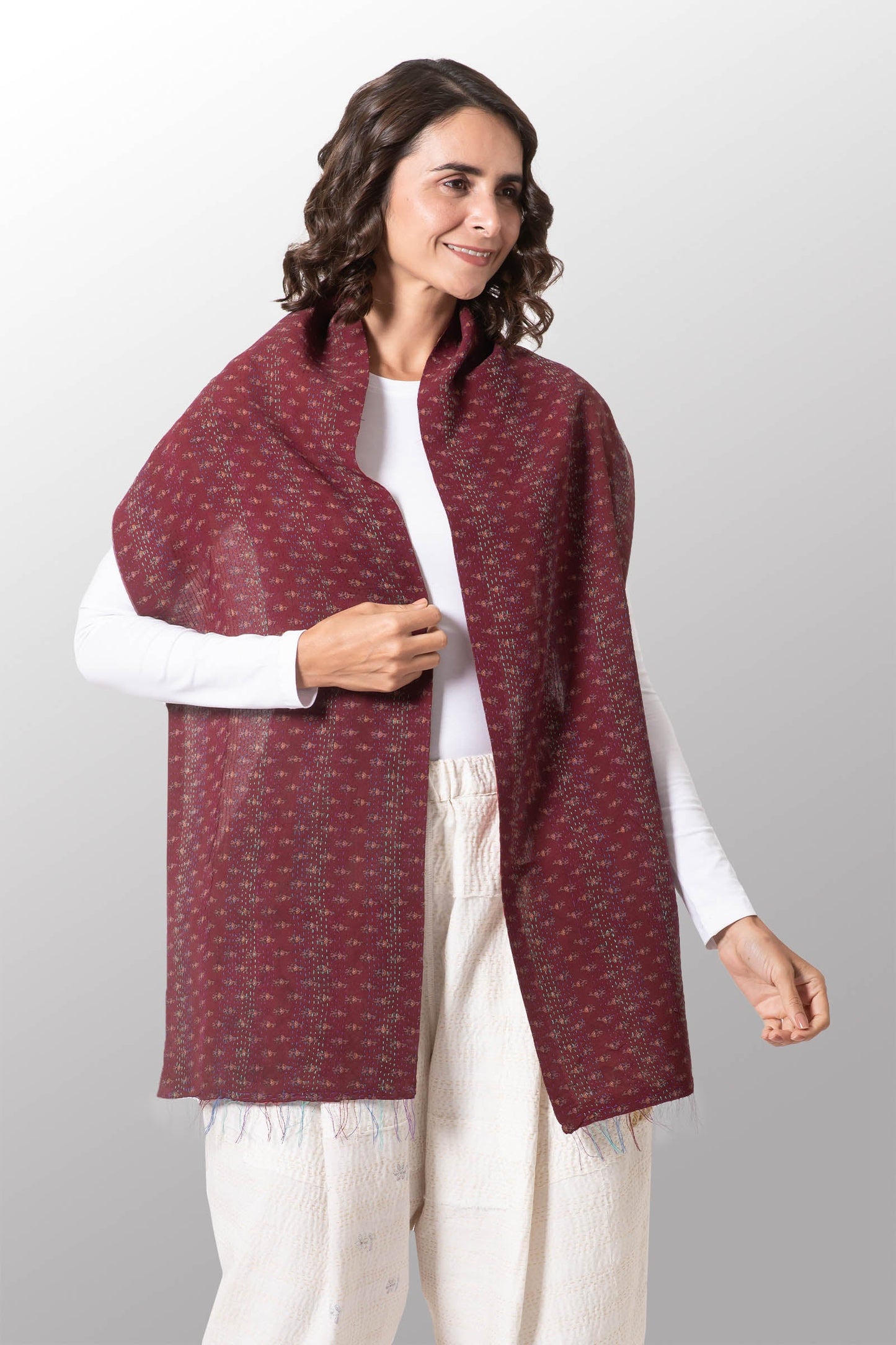 GEORGETTE VINTAGE SILK PATCH KANTHA SCARF SHORT - gs2805-mar -