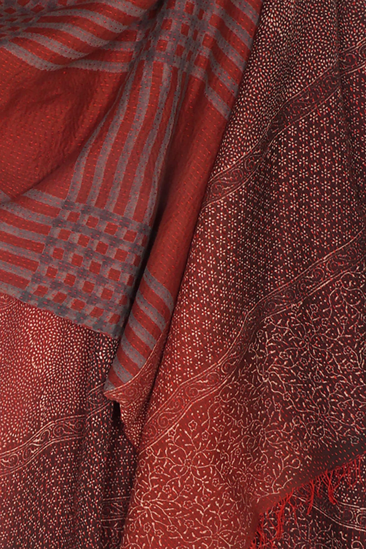INDONESIAN PRINT KANTHA SHAWL MEDIUM - in2802-red -