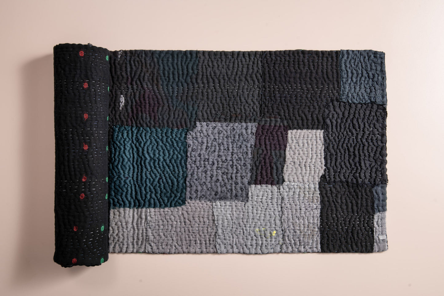 Landscape Fray Patch vintage Kantha Runner - Black