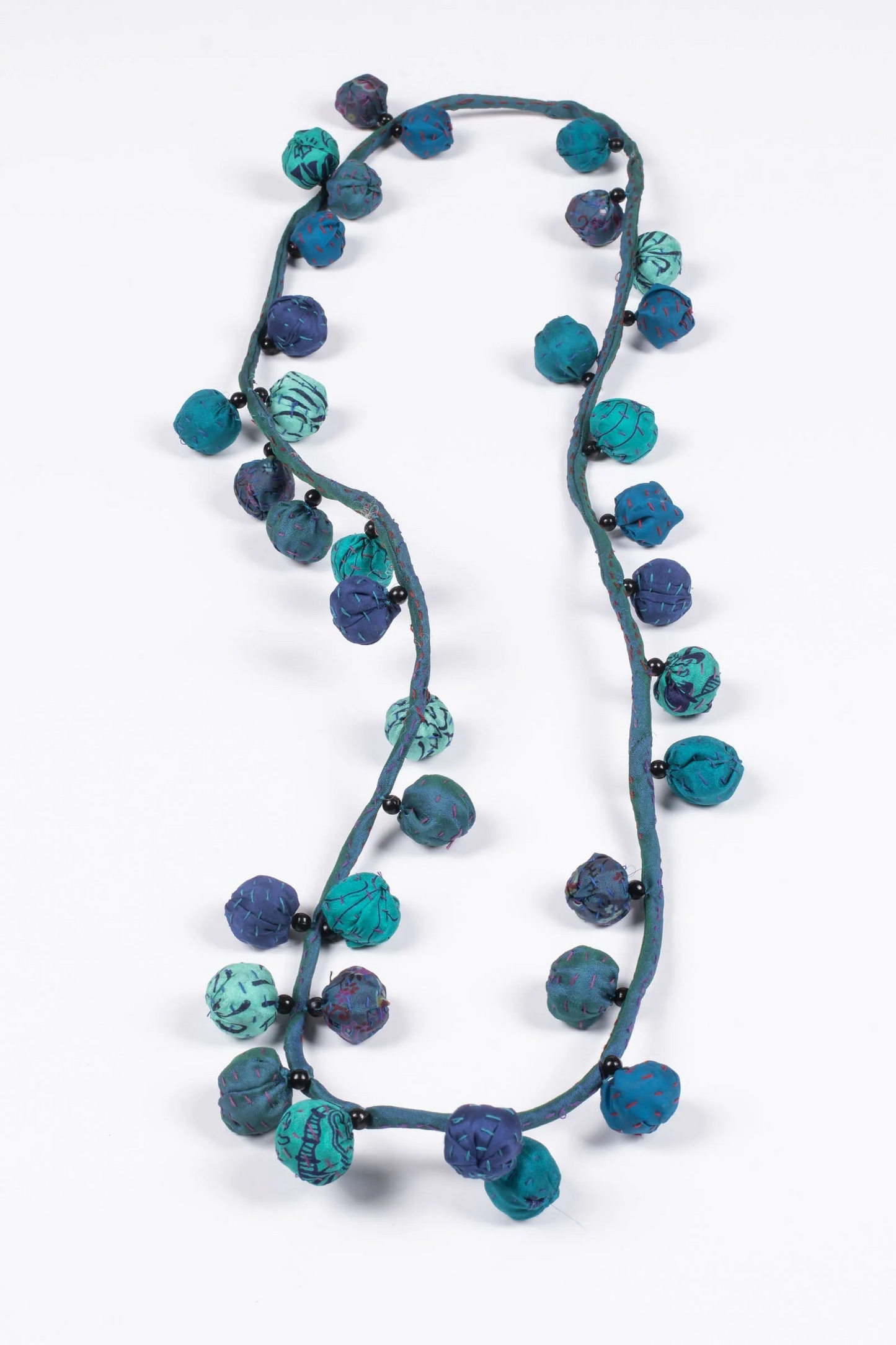 VINTAGE SILK KANTHA TWIGG LONG NECKLACE - sv2720-blu -