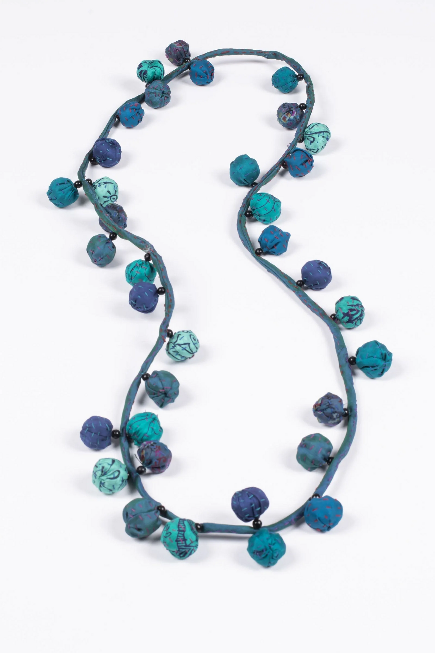VINTAGE SILK KANTHA TWIGG LONG NECKLACE - sv2720-blu -