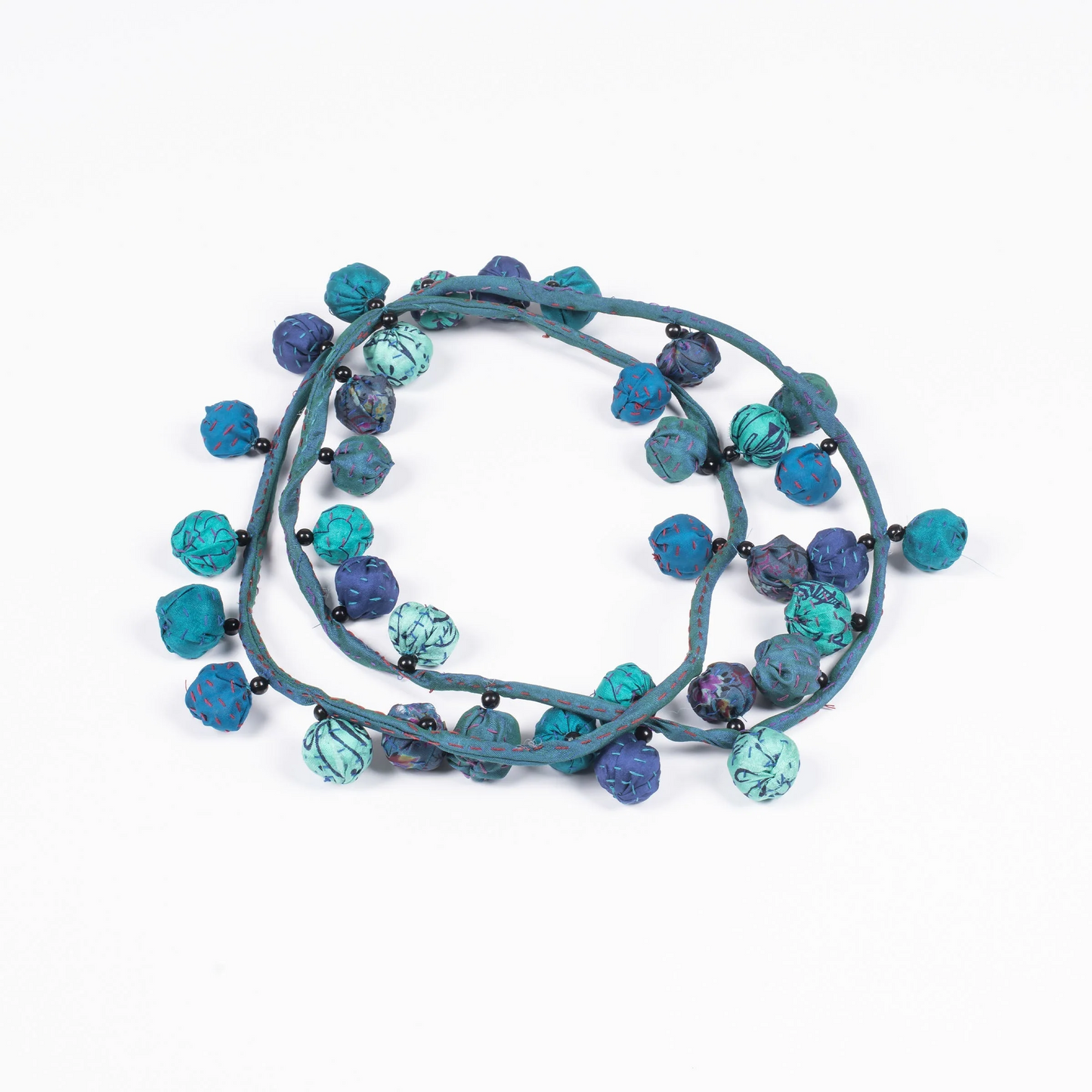 VINTAGE SILK KANTHA TWIGG LONG NECKLACE - sv2720-blu -