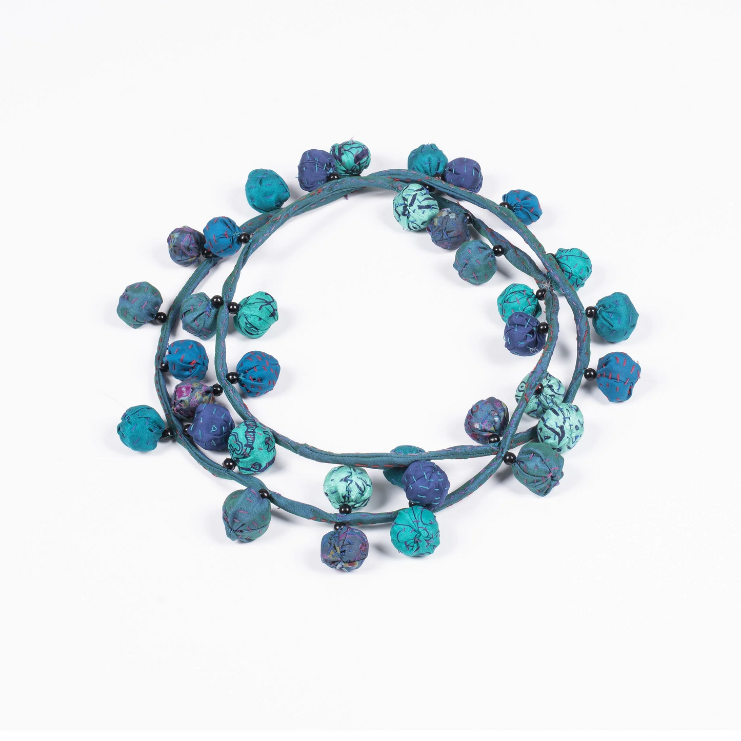 VINTAGE SILK KANTHA TWIGG LONG NECKLACE - sv2720-blu -