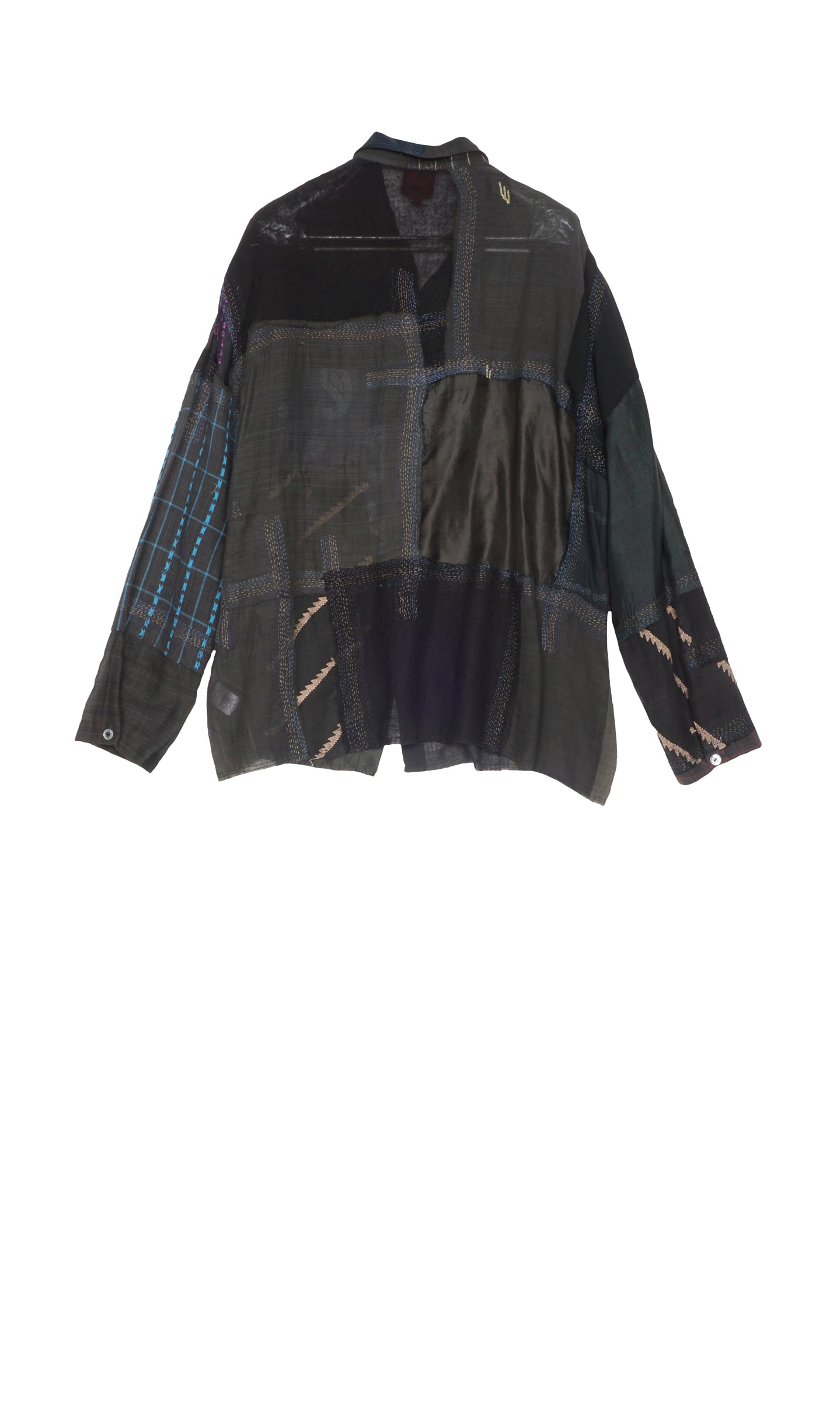 MOSAIC TILE PATCH KANTHA CAMP SHIRT - mt1525-blk -
