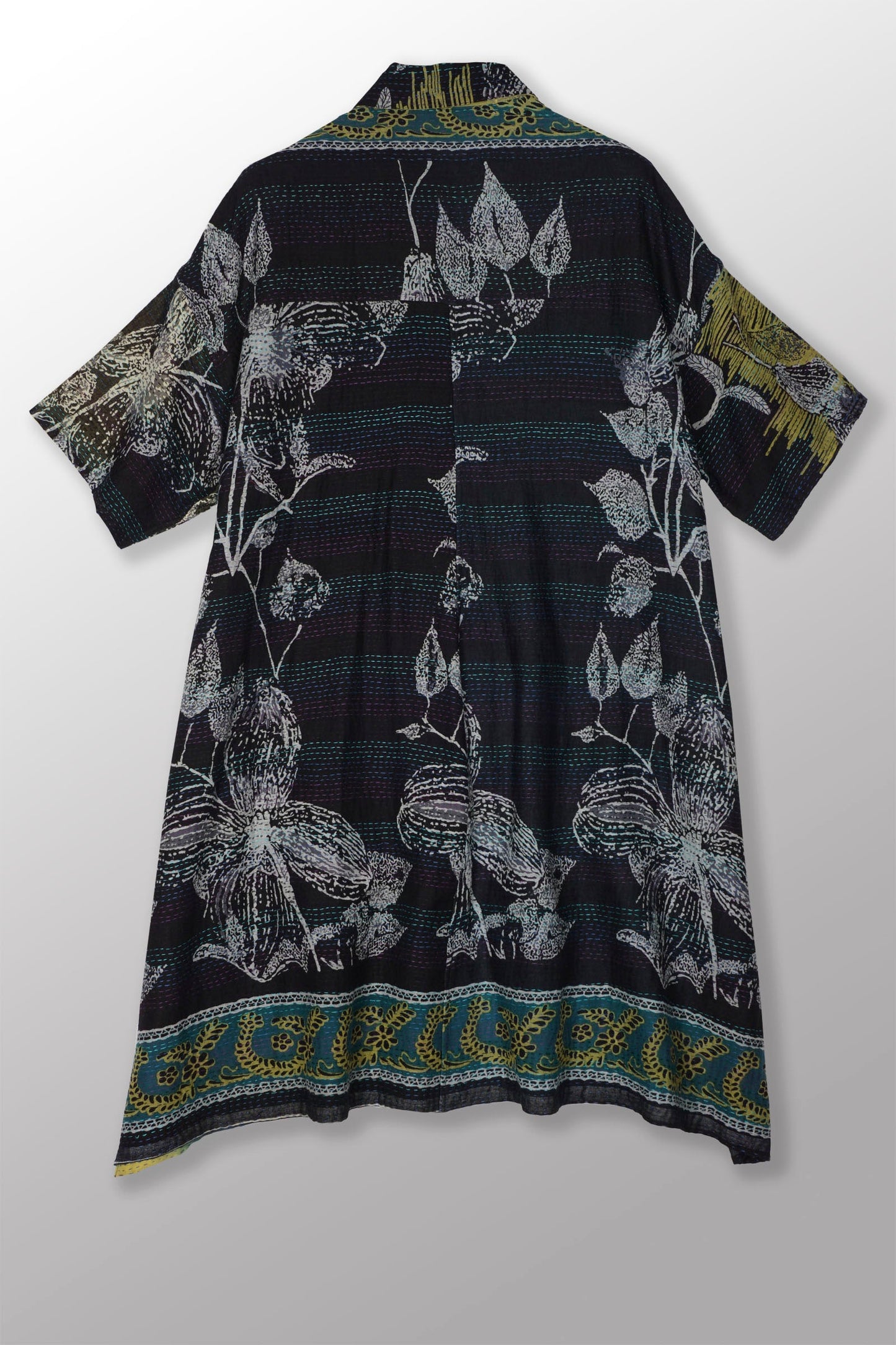 ORGANIC LEAVES KANTHA HALF SLV. SHIRT DRESS - ol2429-blk -