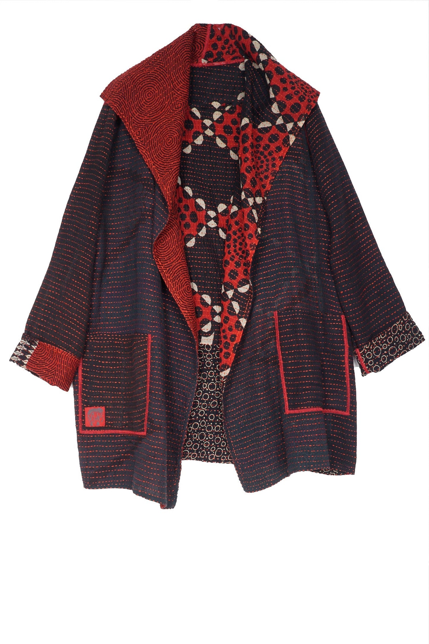 BBK W VINTAGE BACKING KANTHA POCKET JKT - pk2002-red -