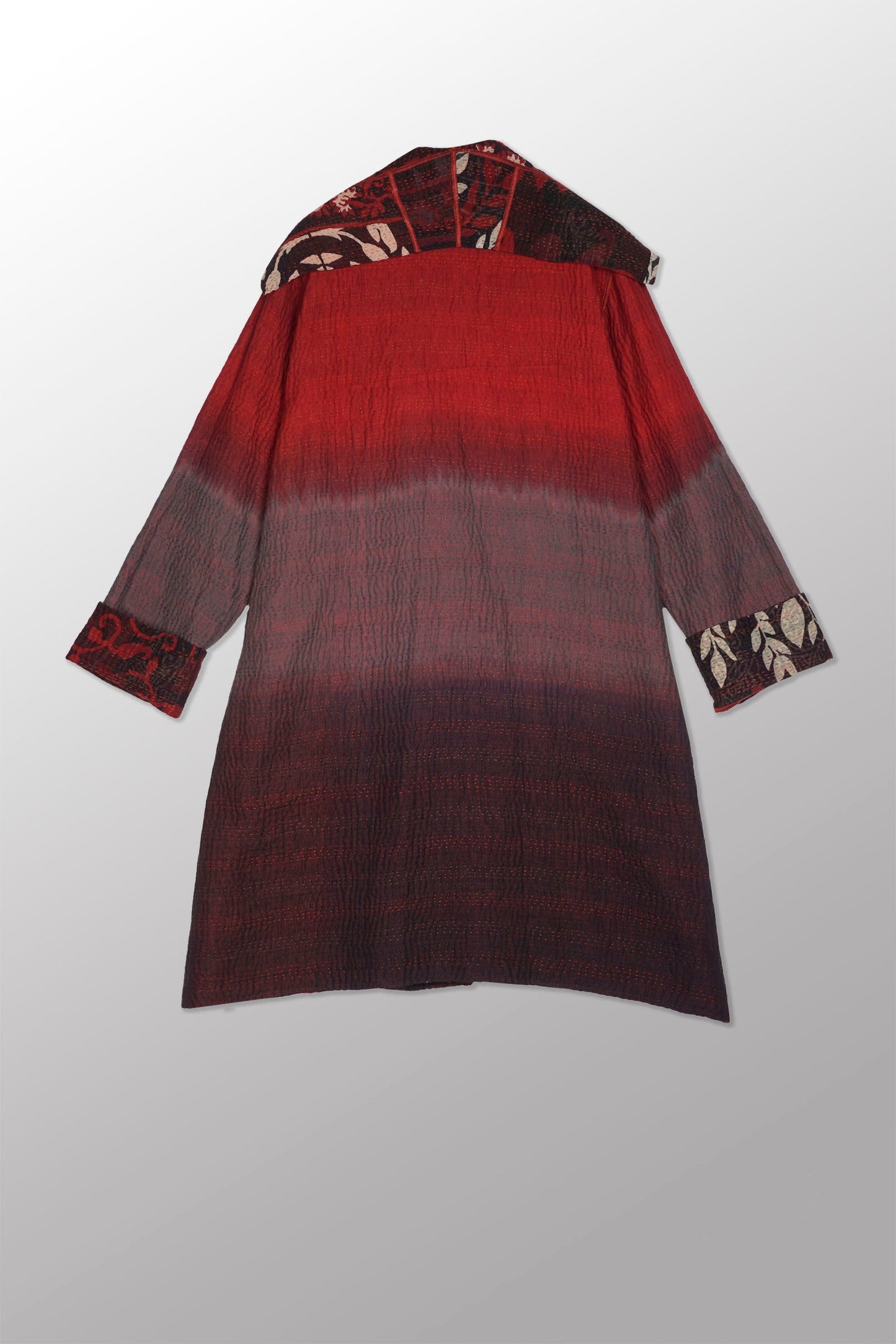 BIG PRINTED PATCH WITH OMBRE BACKING KANTHA POCKET MEDIUM COAT - px4316-red -