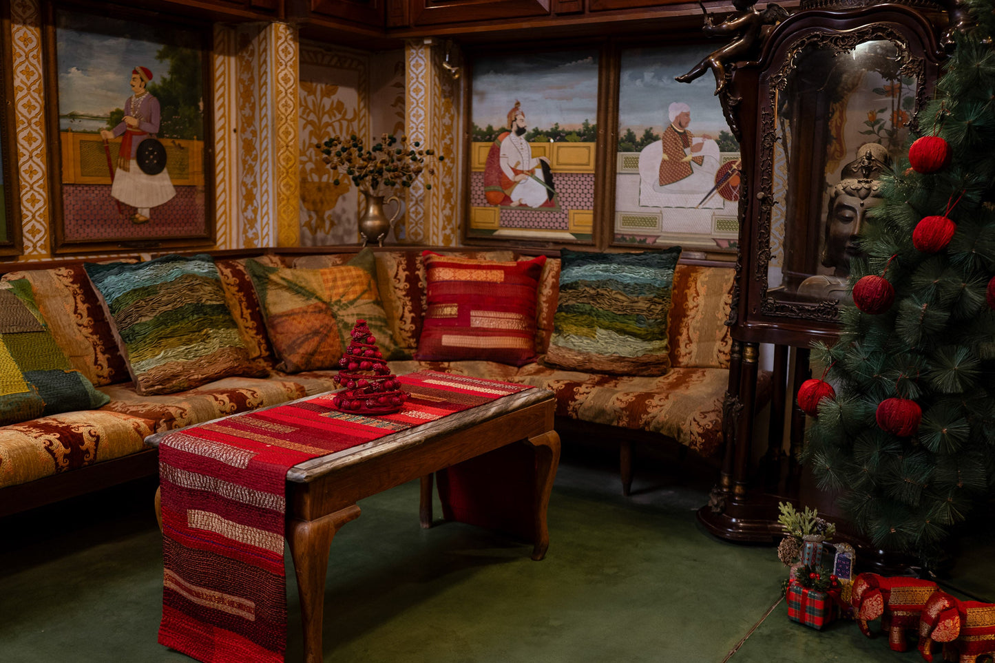 Red Jewel Striped Table Runner