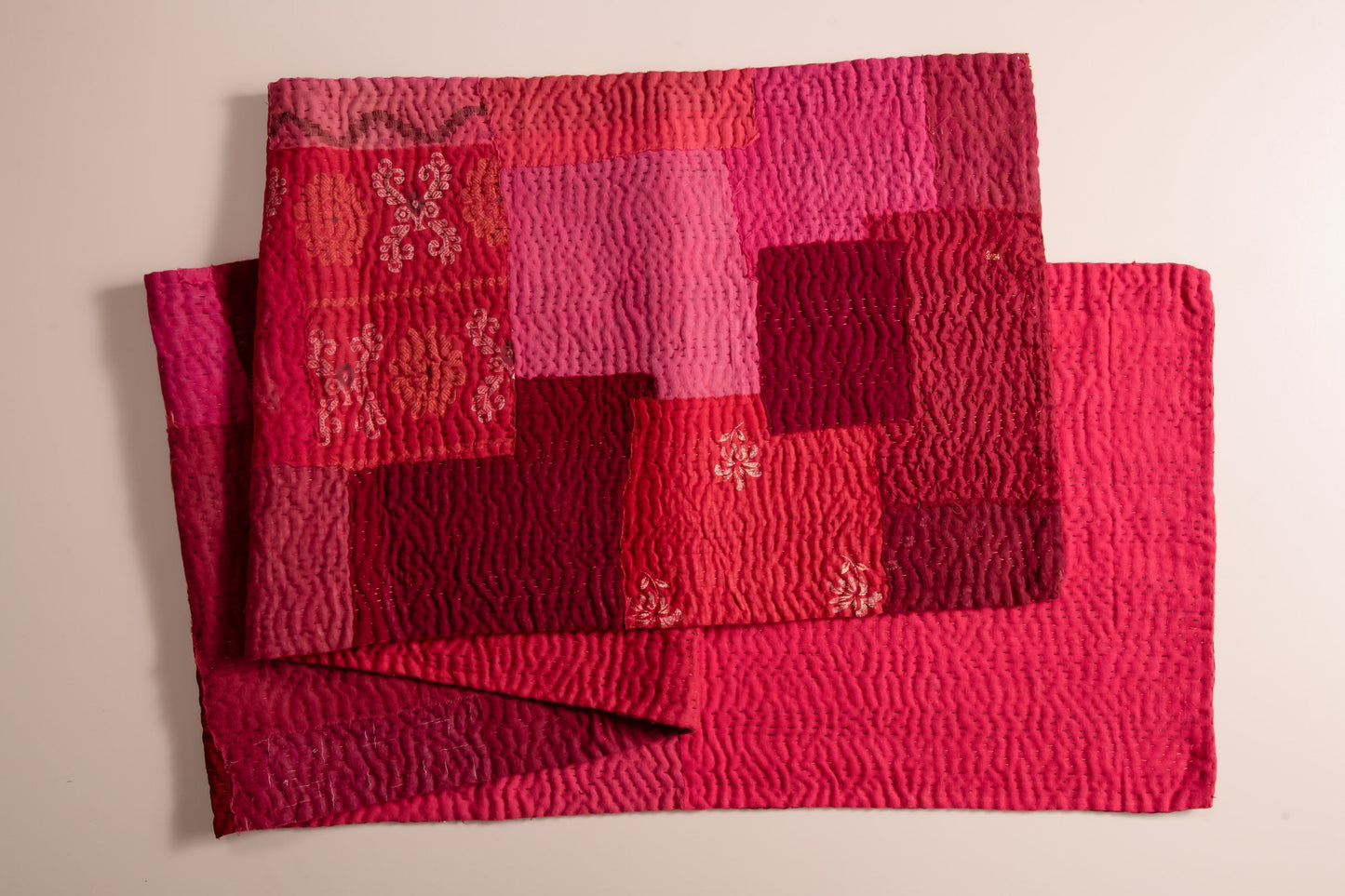 Landscape Fray Patch vintage Kantha Runner - Red