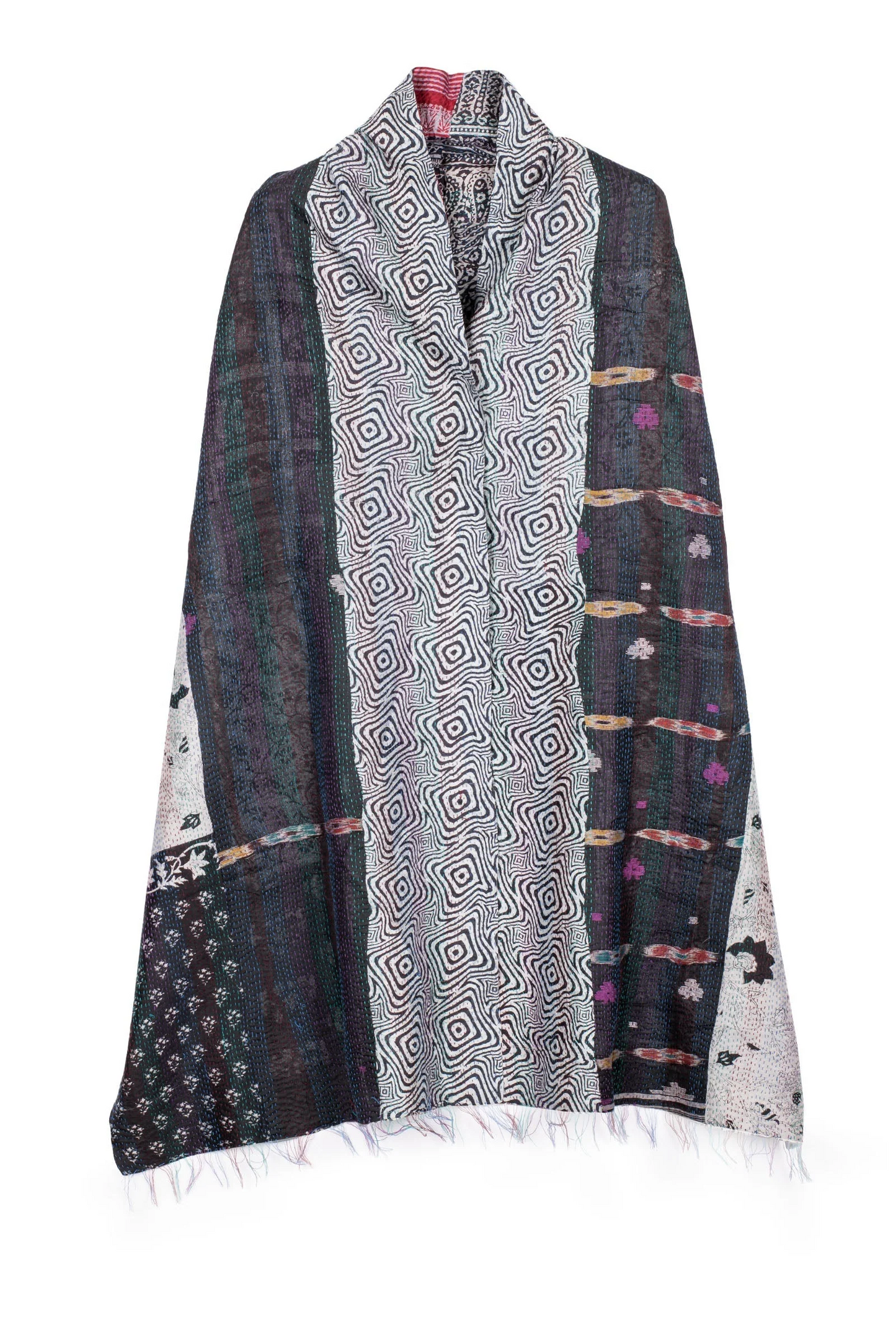 VINTAGE SILK KANTHA SHAWL MEDIUM - sv2802-0002a -