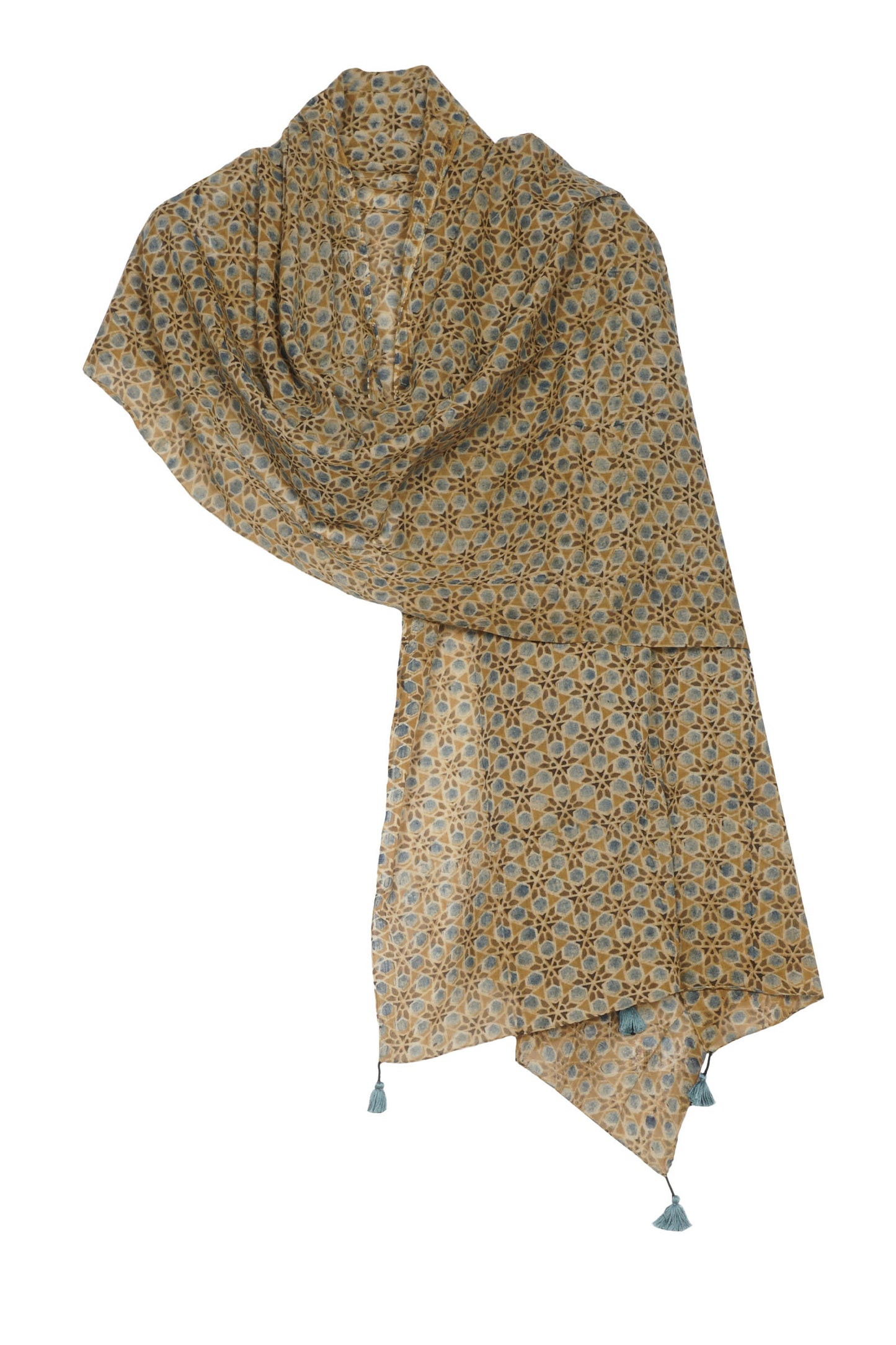 SMALL TILE PRINT KANTHA SHAWL MEDIUM - st1802-ylw -