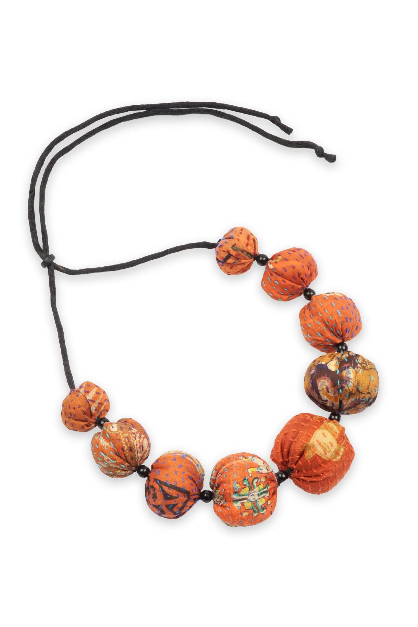 VINTAGE SILK KANTHA NUTS SHORT NECKLACE - sv2700-org -