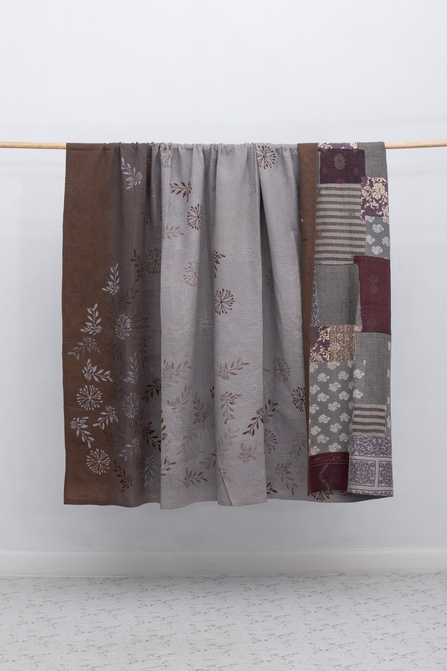Ombre Patch Vintage Cotton Kantha Table Cover- Chocolate