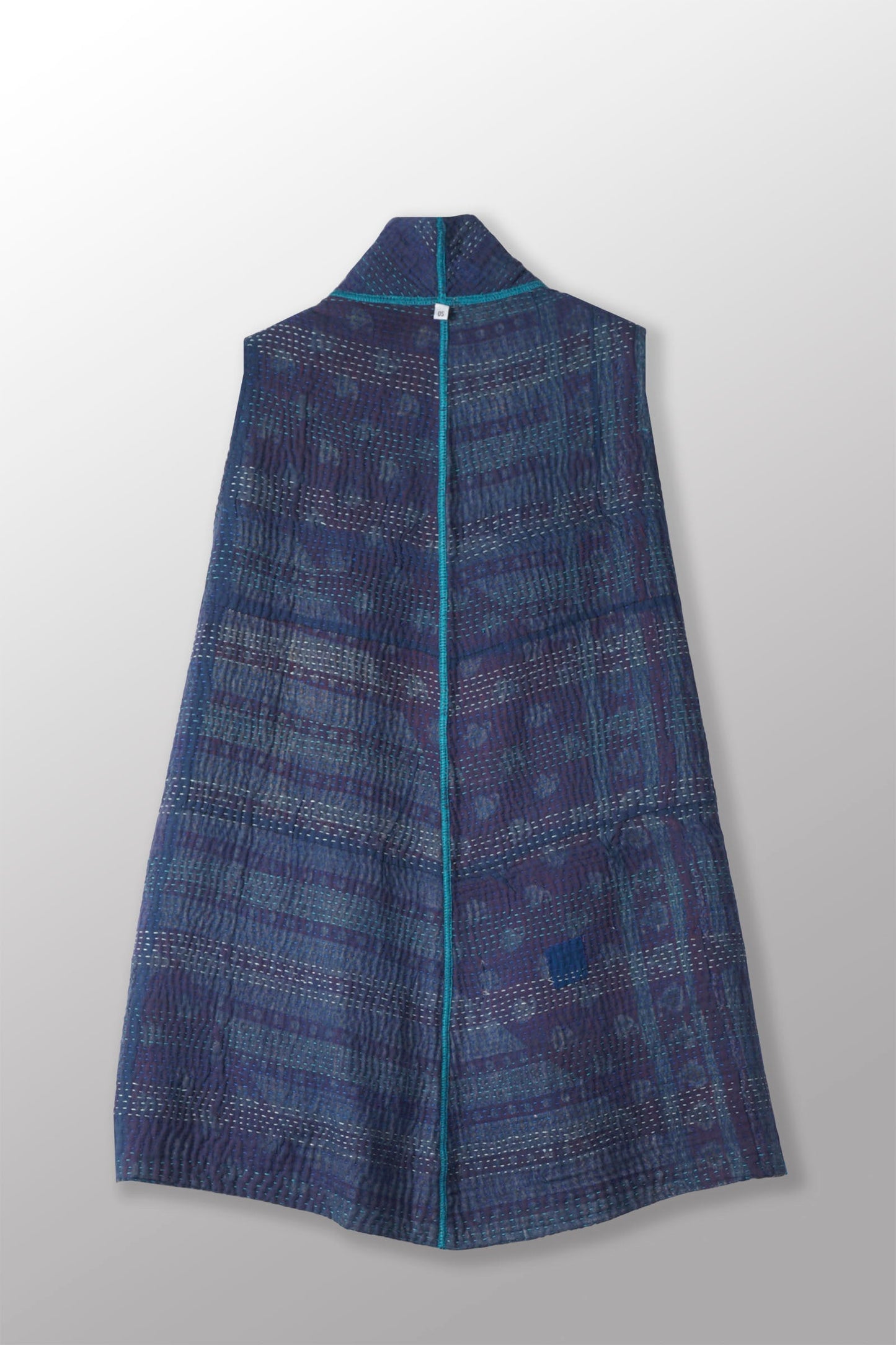 MONOTONE TWILIGHT PRINT KANTHA WING COLLAR SHORT VEST - tp4204-blu -