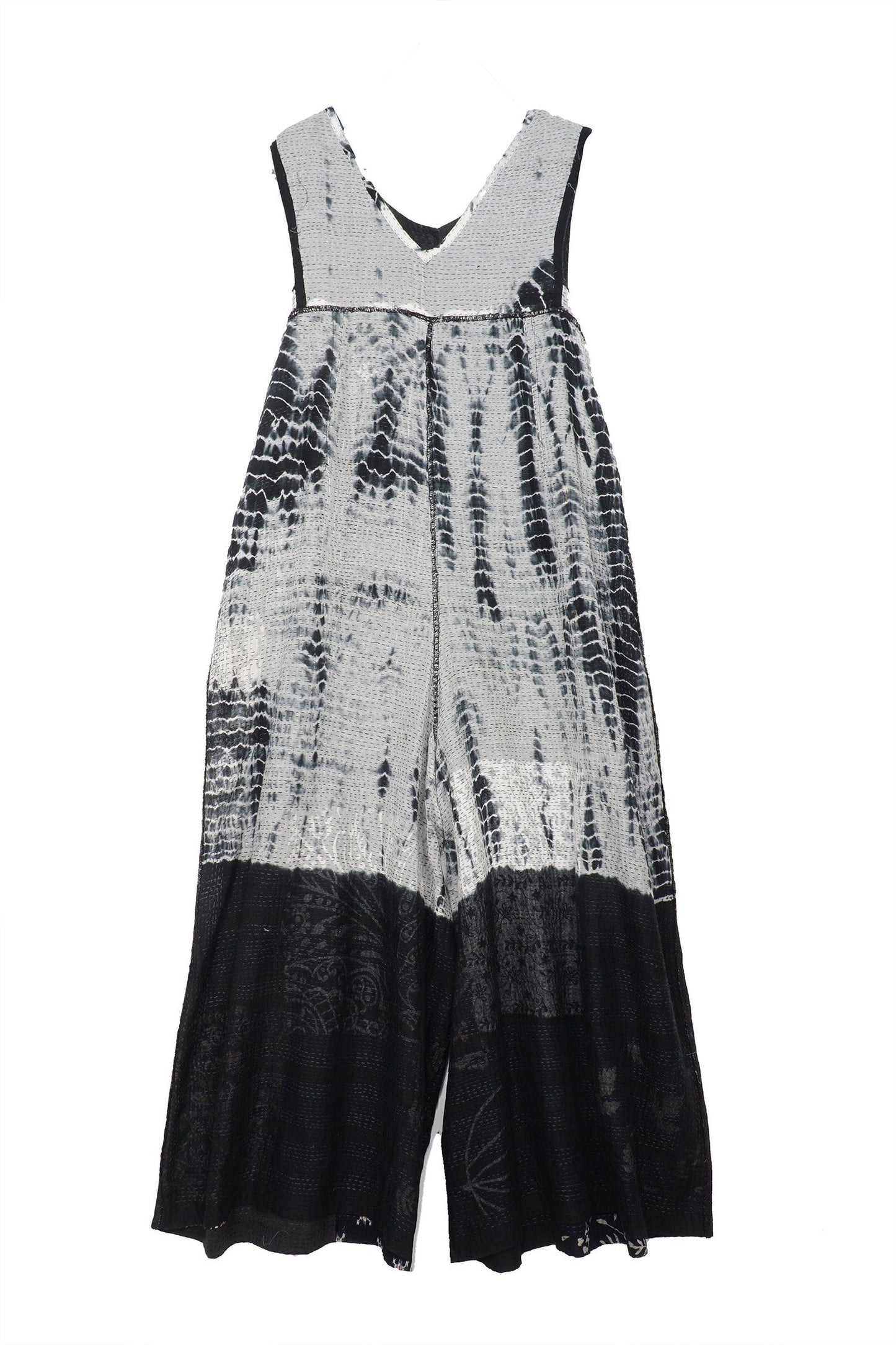 VINTAGE BOTTOM PRINT KANTHA PLEATED JUMPER - vb2637-blk -