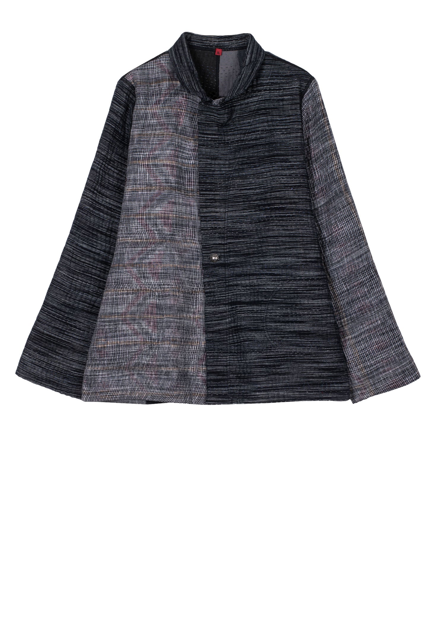 WOVEN IKAT & FRAYED PATCH KANTHA SIMPLE JKT - wk4022-gry -