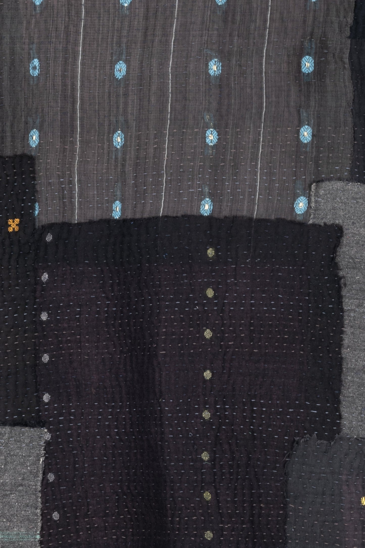 WOVEN IKAT & FRAYED PATCH KANTHA KNEE TUCKED PANTS - wk4625-gry -