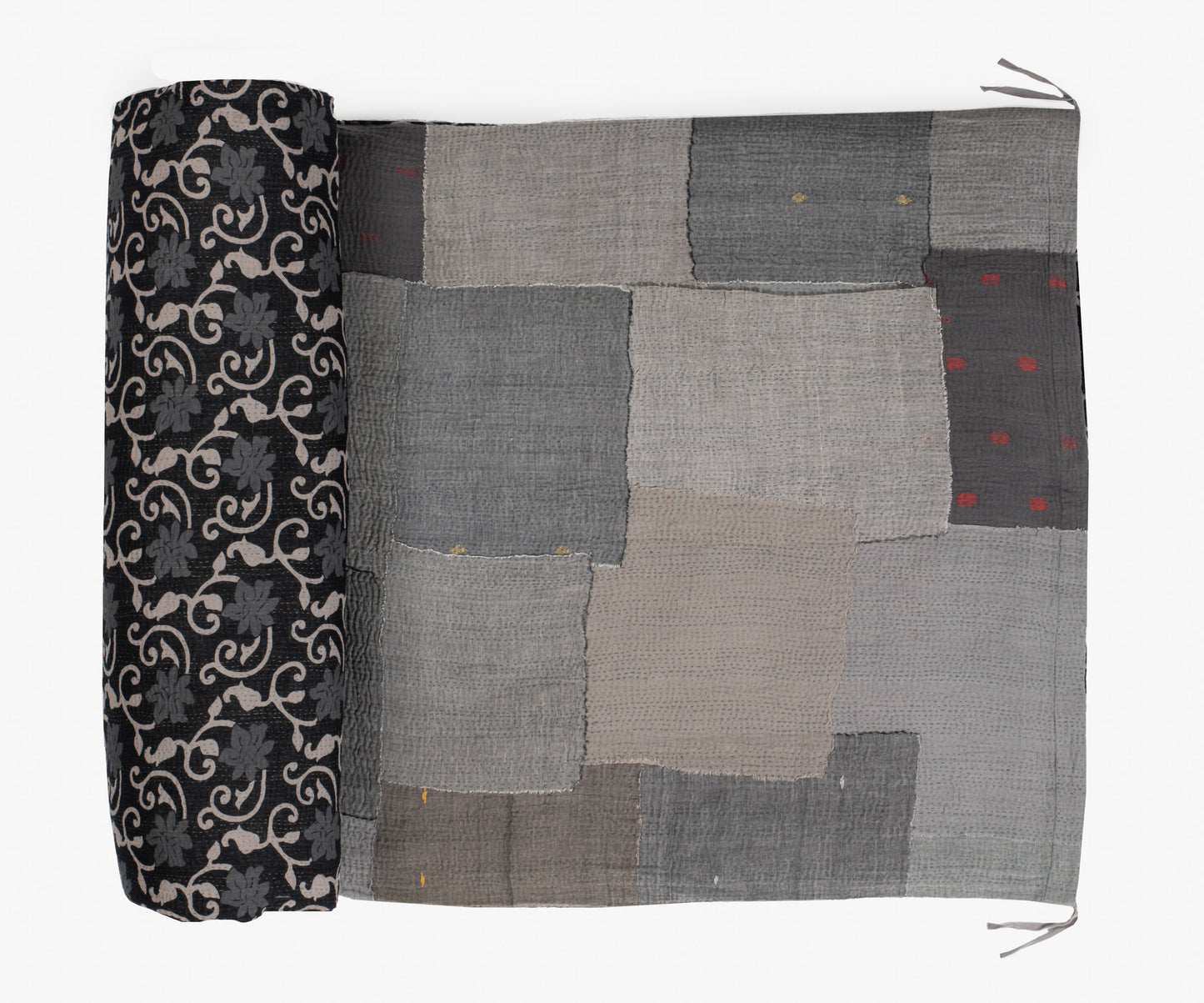 VINTAGE FRAY PATCH PRINTED KANTHA DAY BED MATTRESS COVER