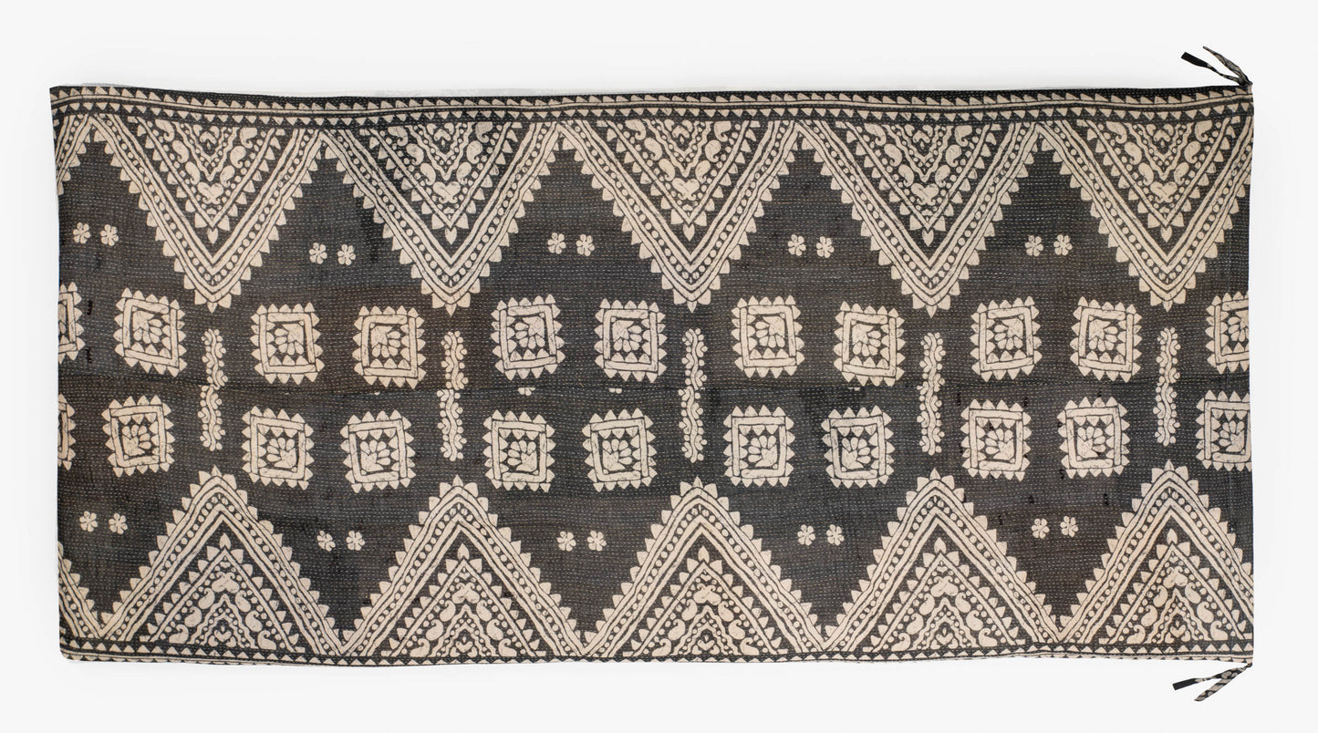 VINTAGE FRAY PATCH PRINTED KANTHA DAY BED MATTRESS COVER