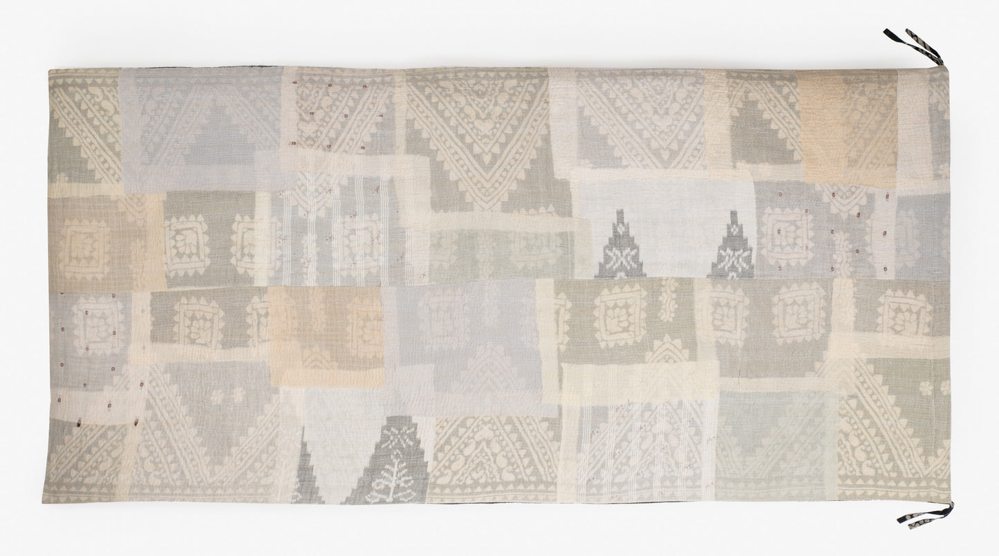 VINTAGE FRAY PATCH PRINTED KANTHA DAY BED MATTRESS COVER