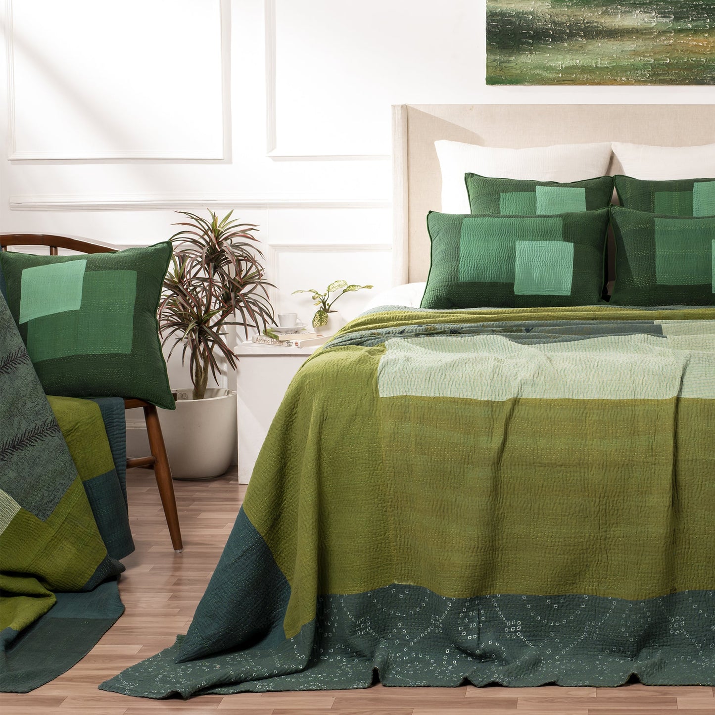 Landscape Handmade vintage Kantha Bed Cover - Green