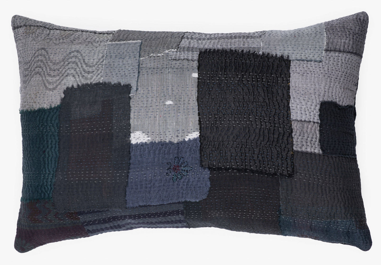 Landscape Handmade vintage Kantha Pillow - Black