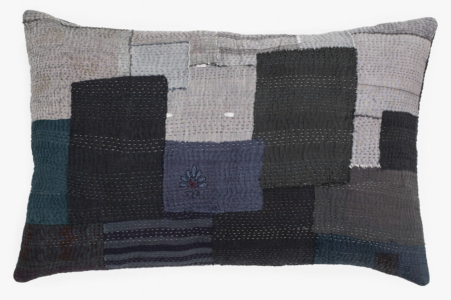 Landscape Handmade vintage Kantha Pillow - Black