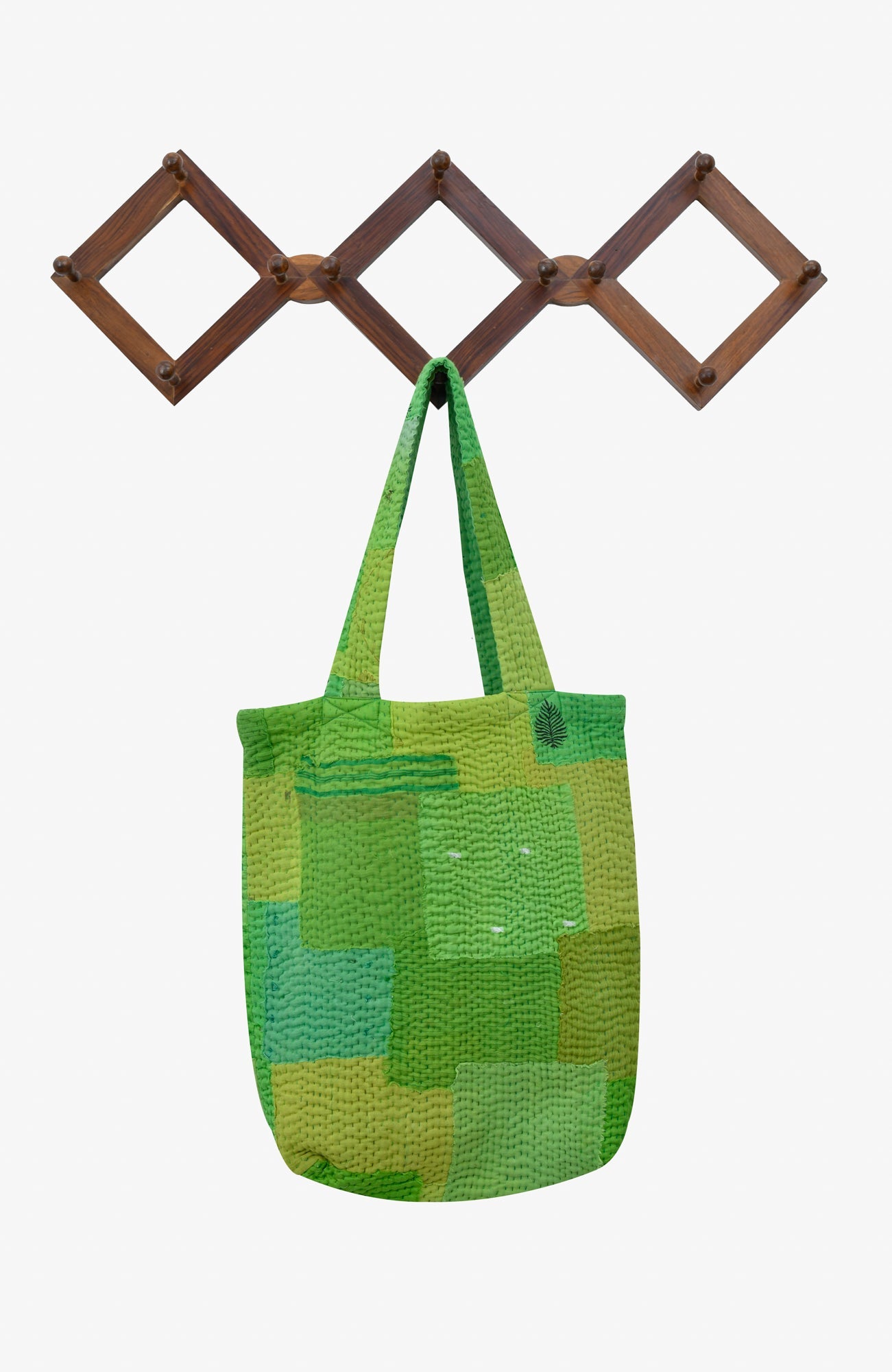 Mosaic Fray Handmade vintage Kantha Tote Bag- Lime Green