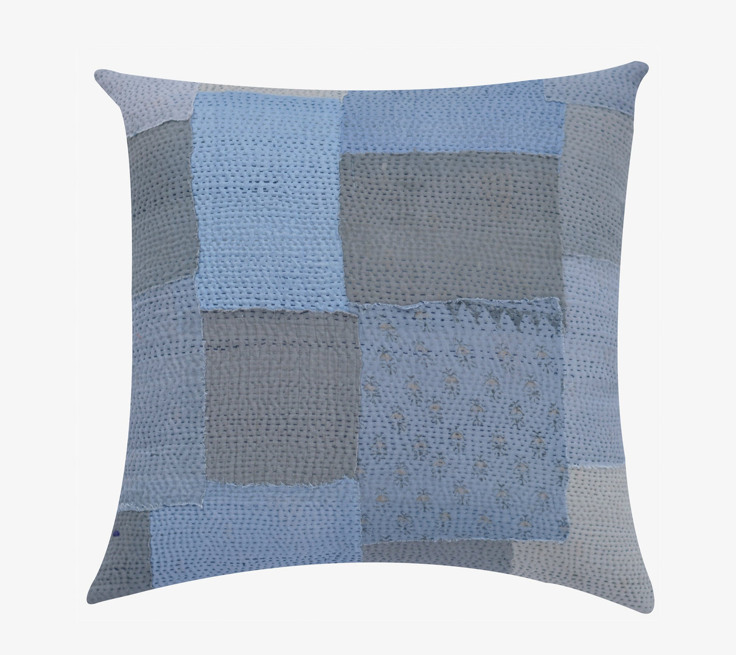 Mosaic Fray Handmade vintage Kantha Pillow - Hydrangea