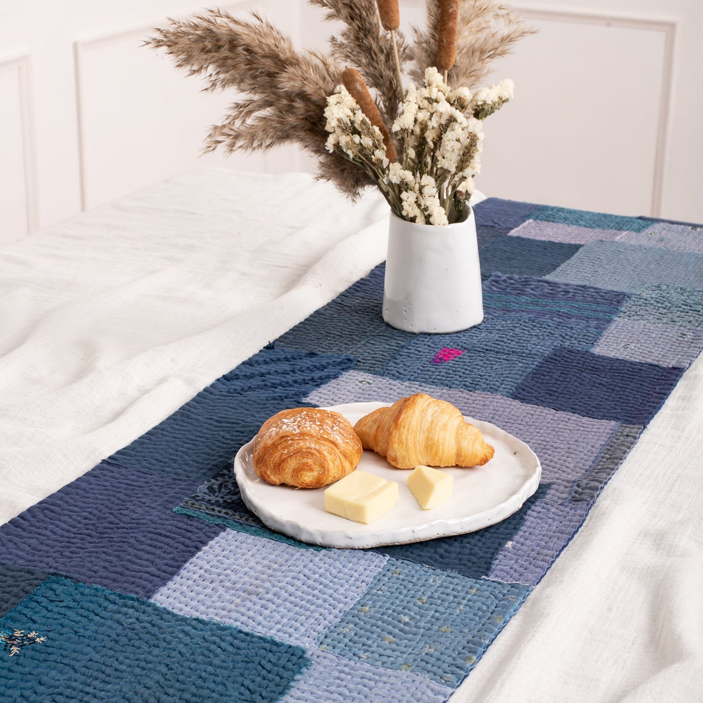Landscape Handmade vintage Kantha Runner - Navy