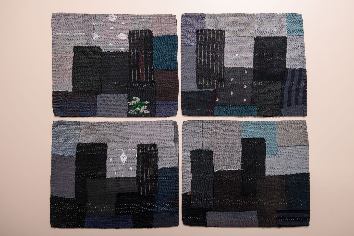 Landscape Handmade vintage Kantha Placemat - Black (set of 2)