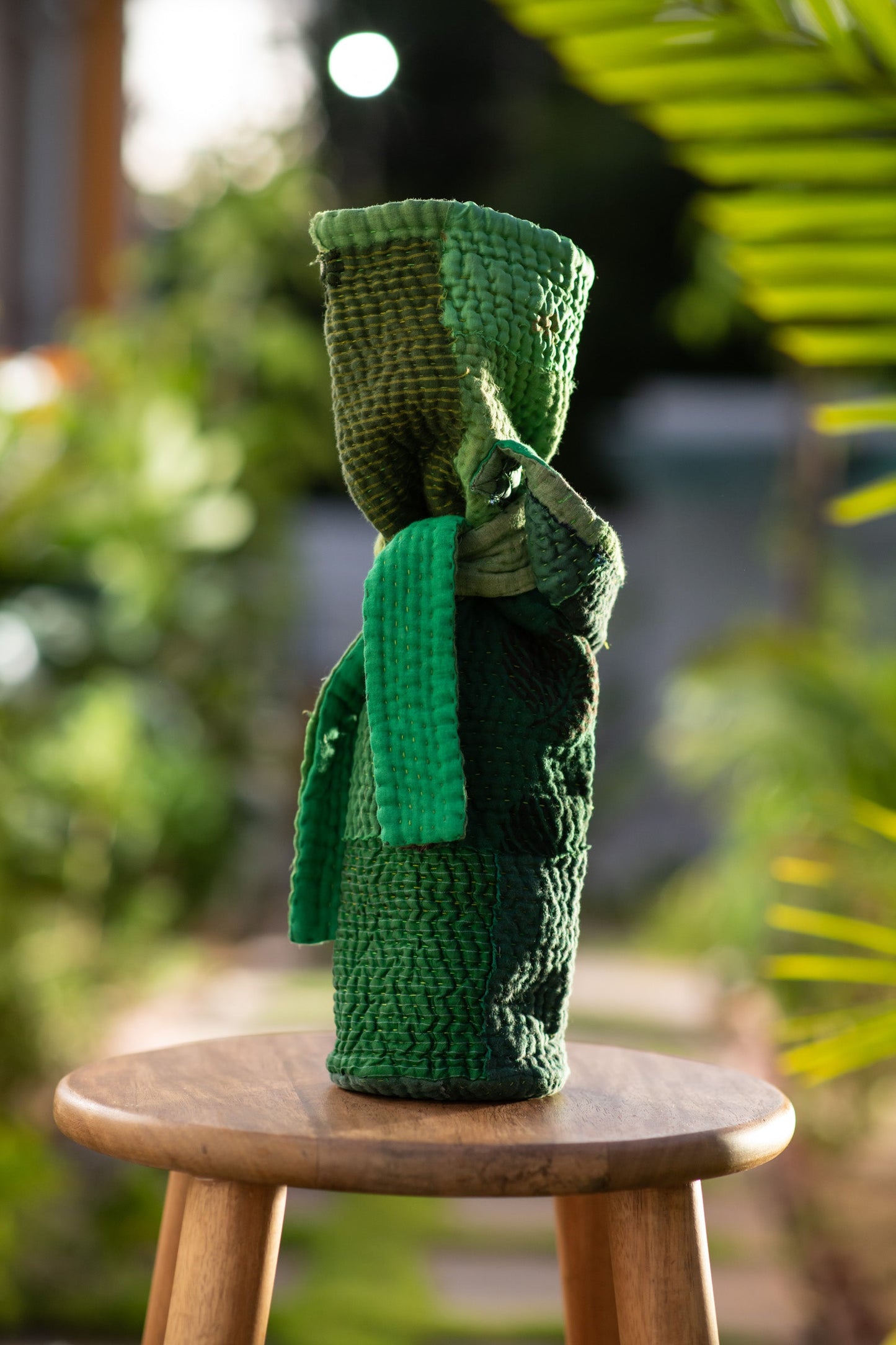 Landscape Handmade vintage Kantha Wine Bag- Green