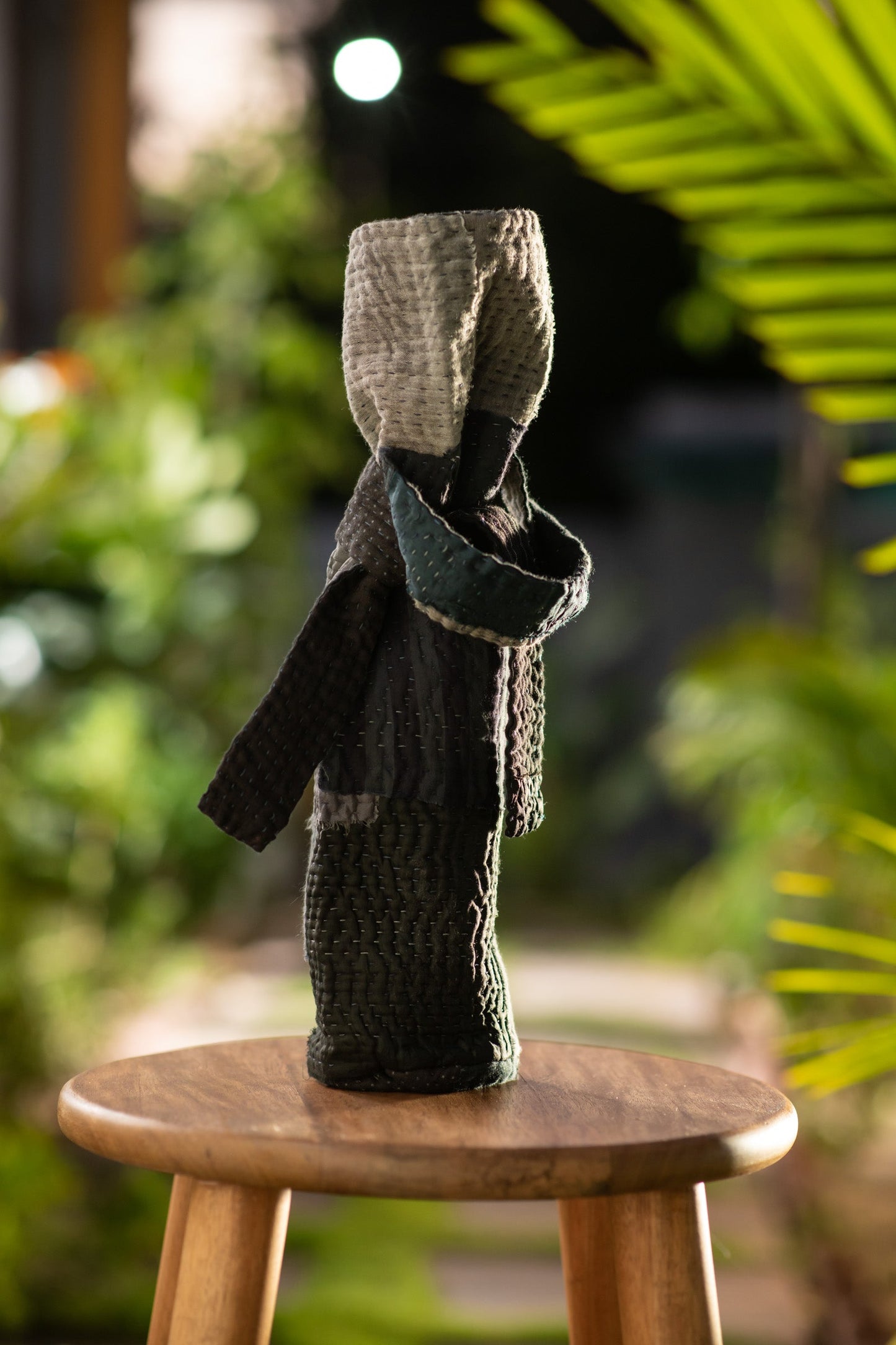 Landscape Handmade vintage Kantha Wine Bag- Black
