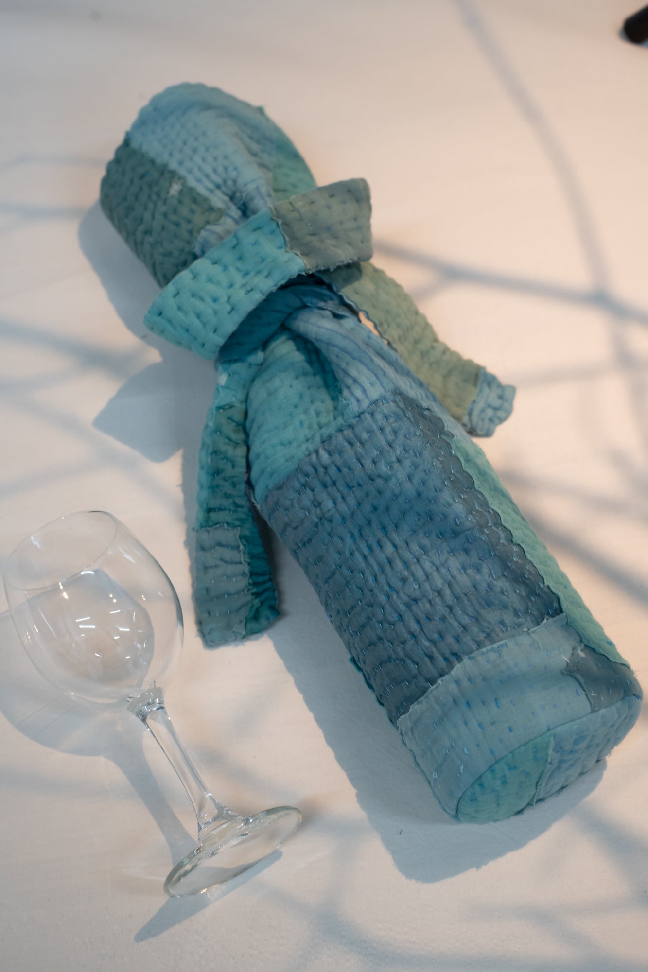 Mosaic Fray Handmade vintage Kantha Wine Bag - Corn flower