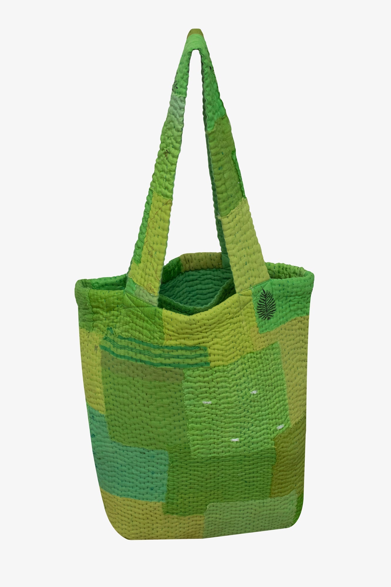 Mosaic Fray Handmade vintage Kantha Tote Bag- Lime Green