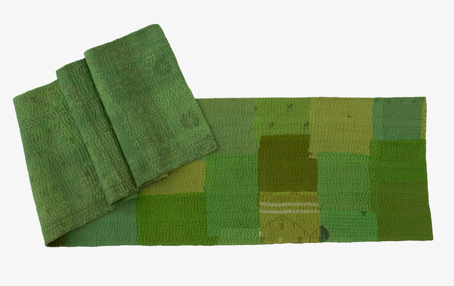 Mosaic Fray Handmade vintage Kantha Runner - Lime Green