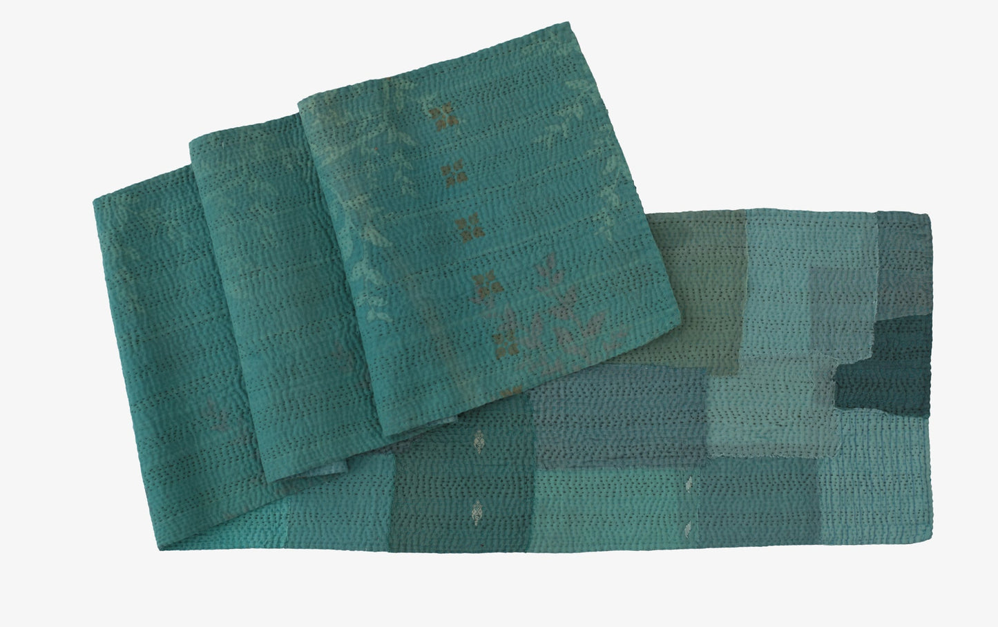 Mosaic Fray Handmade vintage Kantha Runner - Cornflower