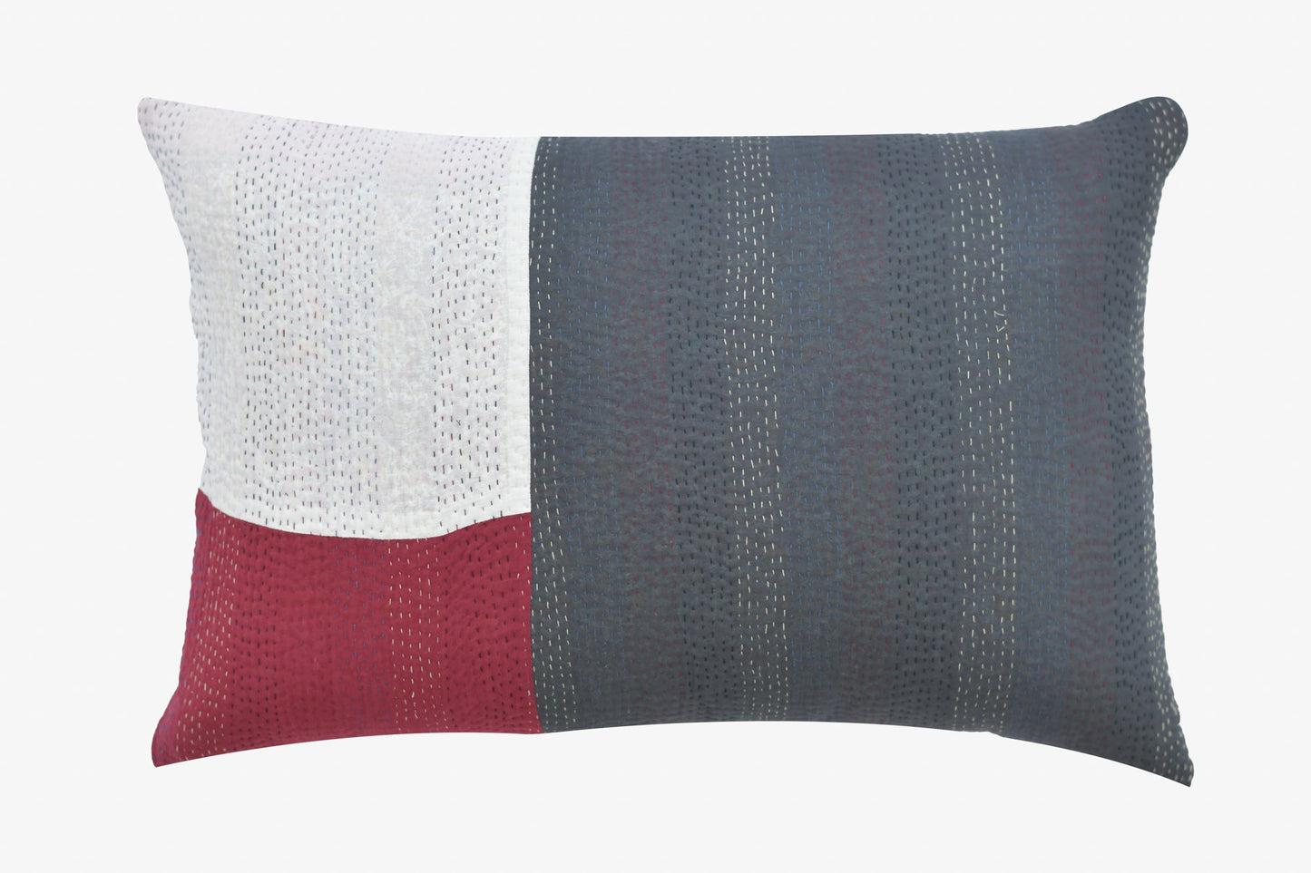 Monotone Ikat Handmade Vintage Kantha Pillow - Red