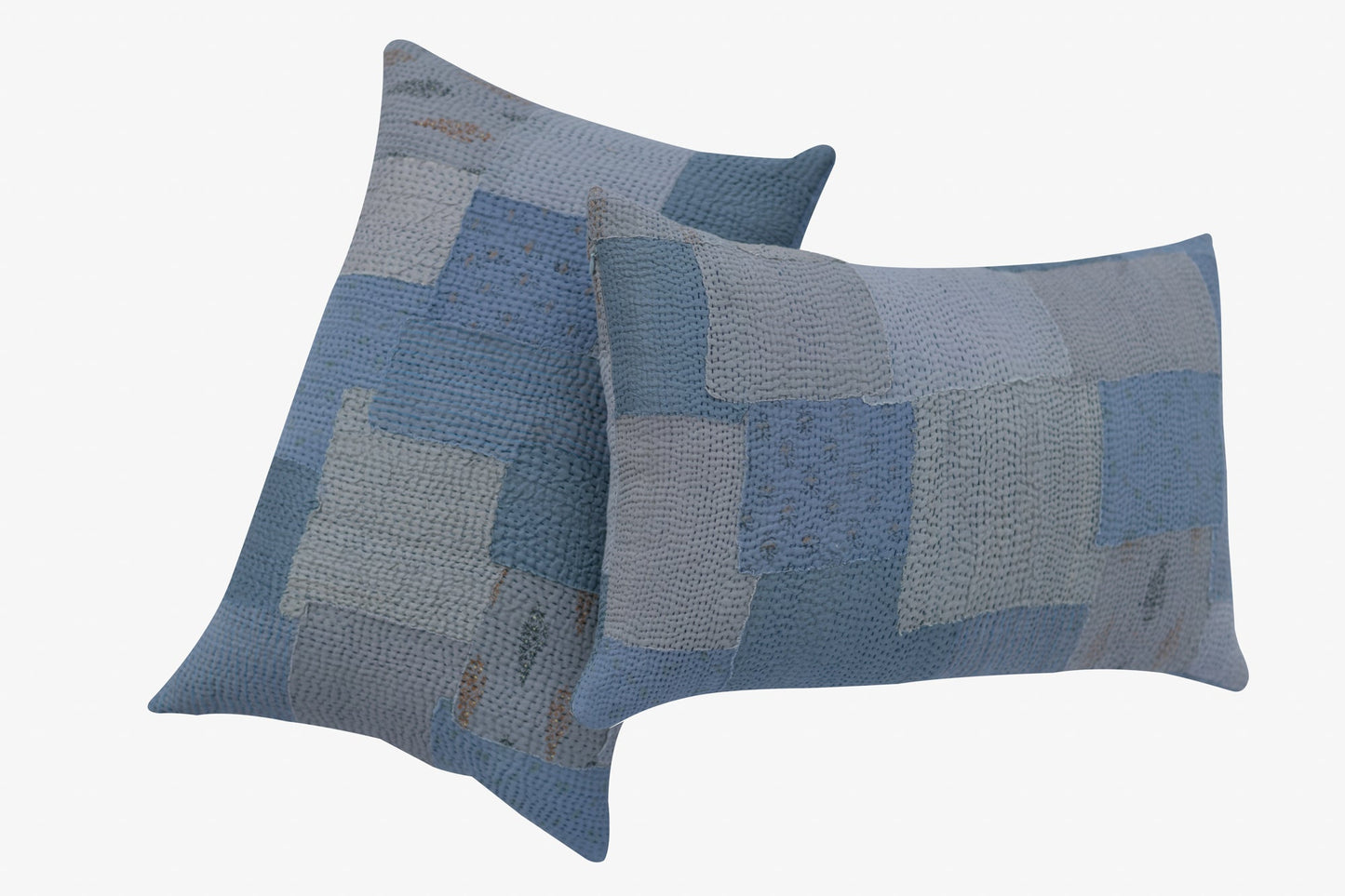 Mosaic Fray Handmade vintage Kantha Pillow - Hydrangea
