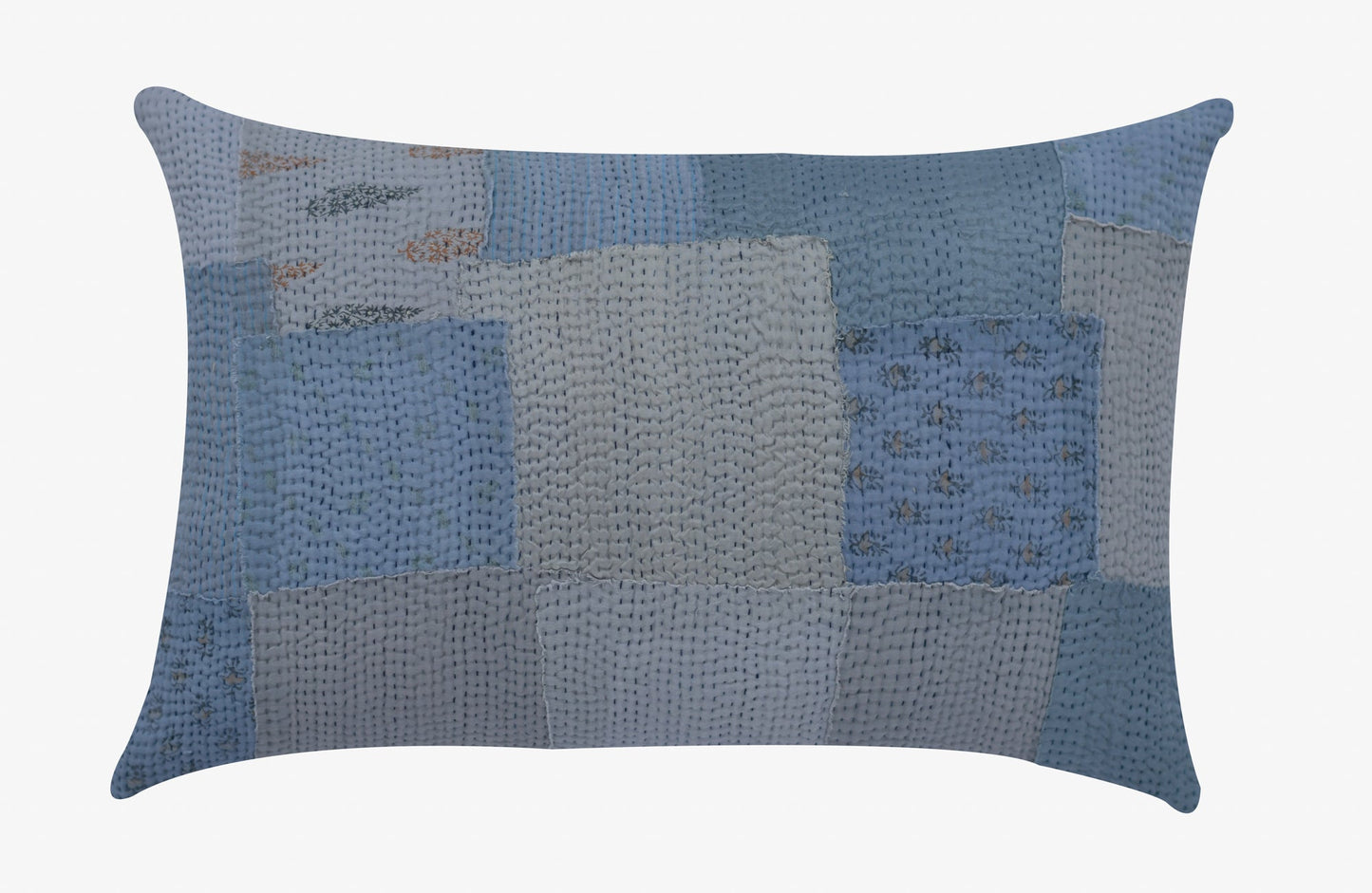 Mosaic Fray Handmade vintage Kantha Pillow - Hydrangea