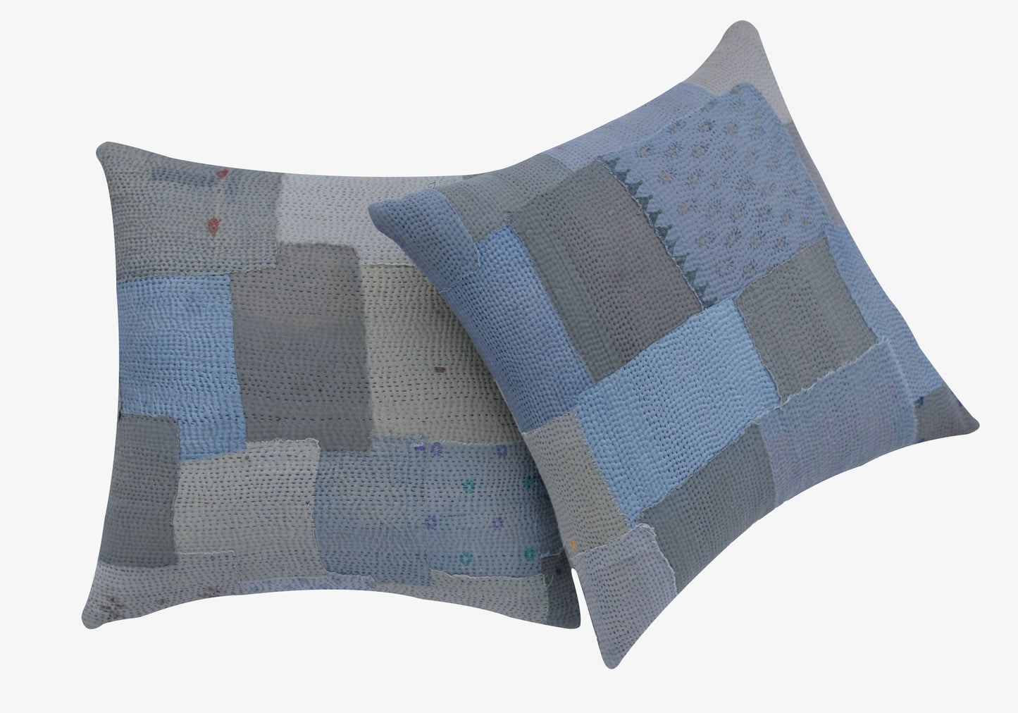 Mosaic Fray Handmade vintage Kantha Pillow - Hydrangea