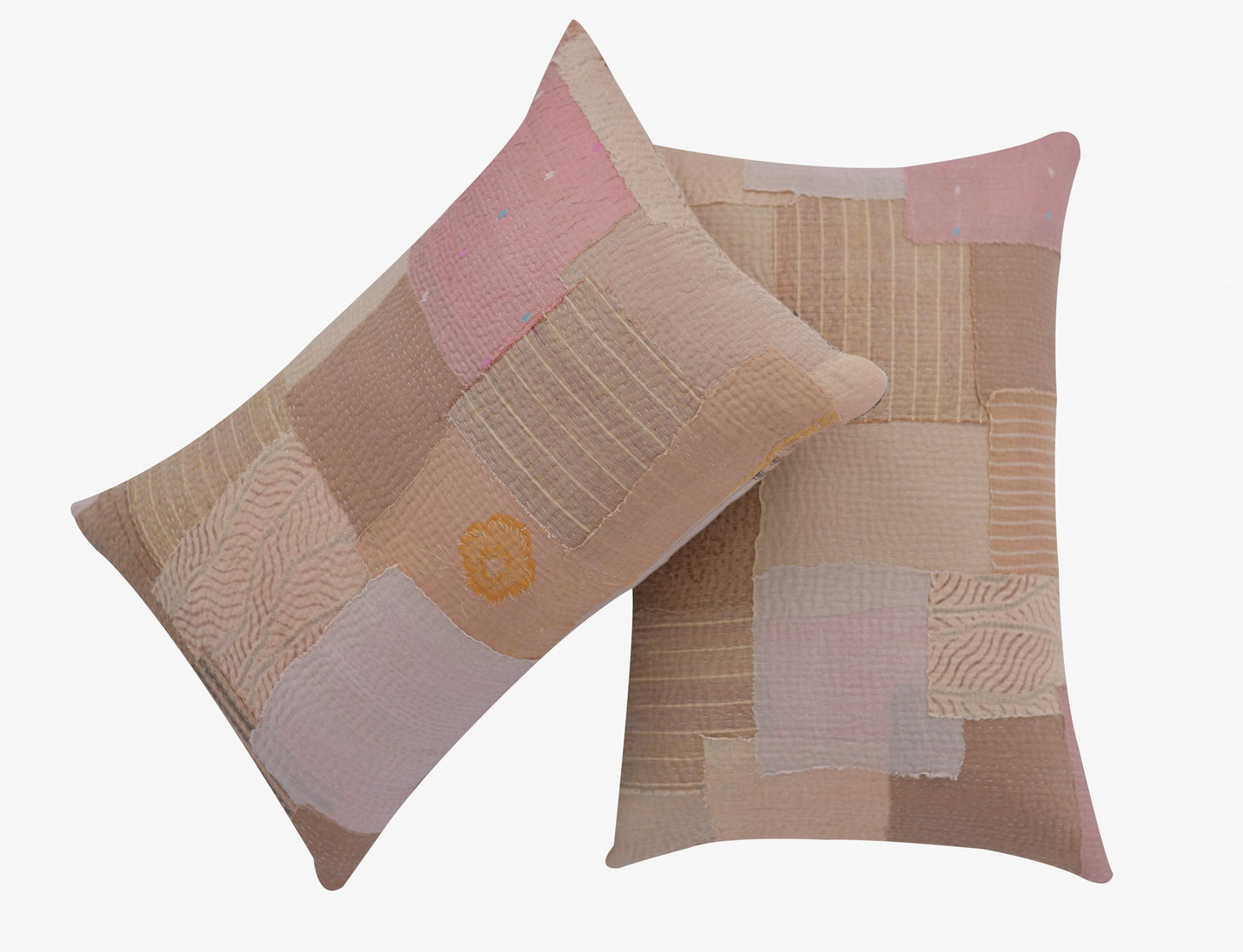 Mosaic Fray Handmade vintage Kantha Pillow - Mushroom