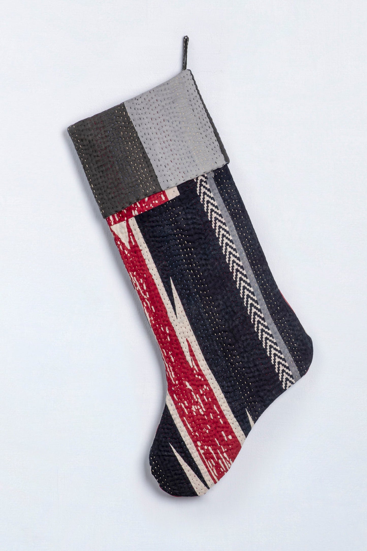 Monotone Ikat Handmade Vintage Kantha Stocking - Red
