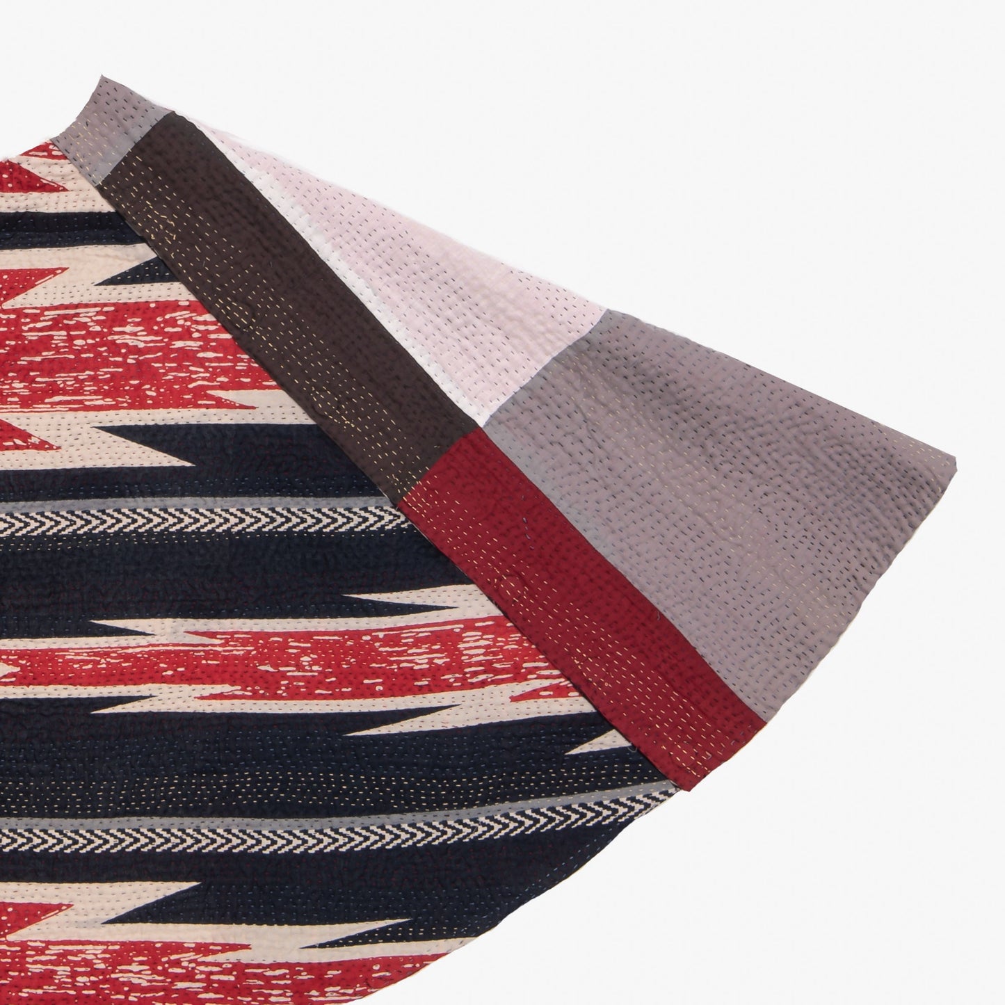 Monotone Ikat Handmade Vintage Kantha Tree Skirt - Red