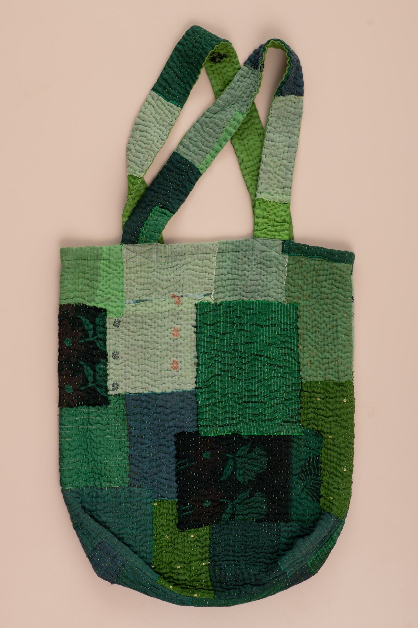 Landscape Handmade vintage Kantha Tote Bag - Green