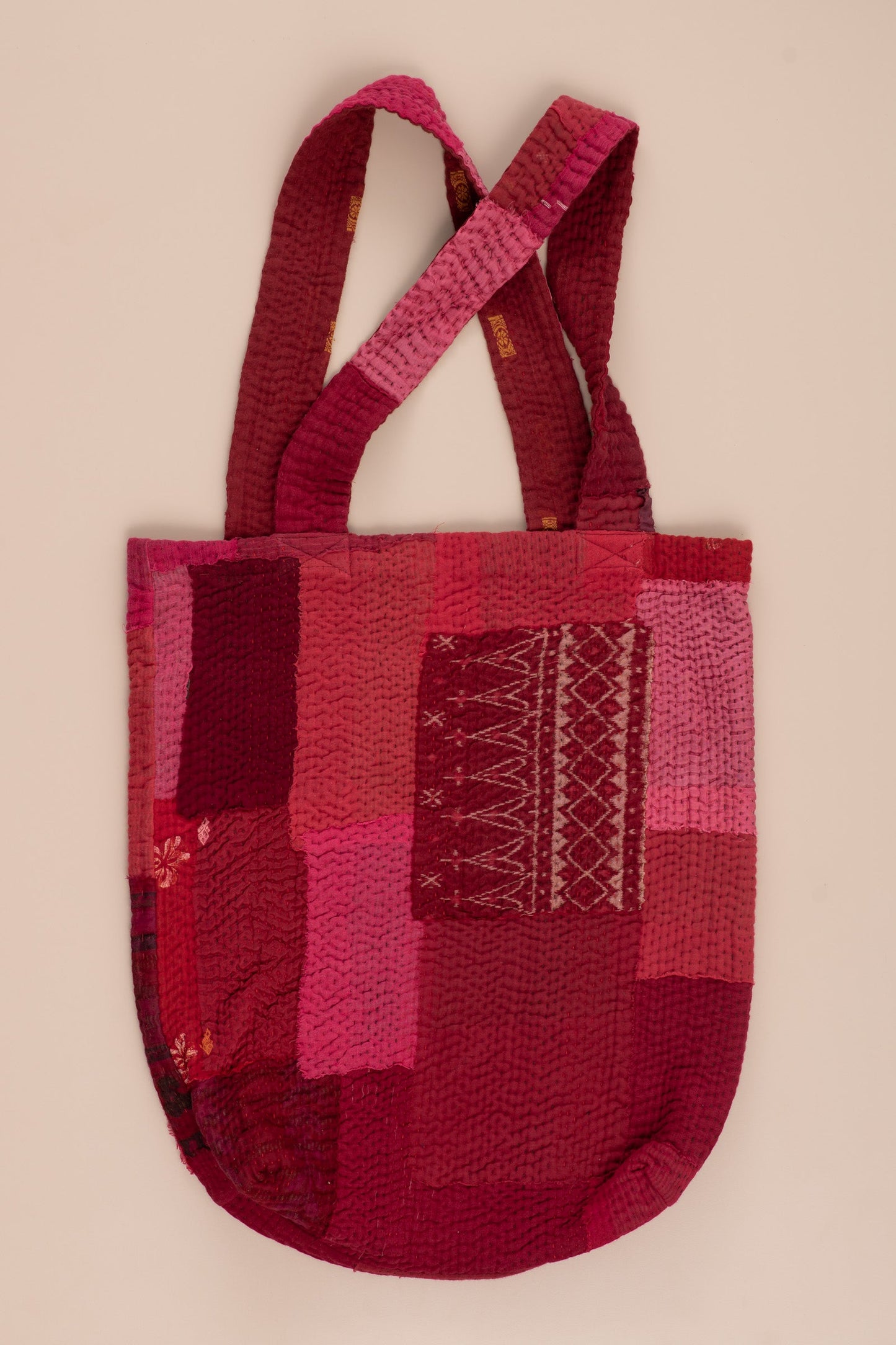 Landscape Handmade vintage Kantha Tote Bag - Red