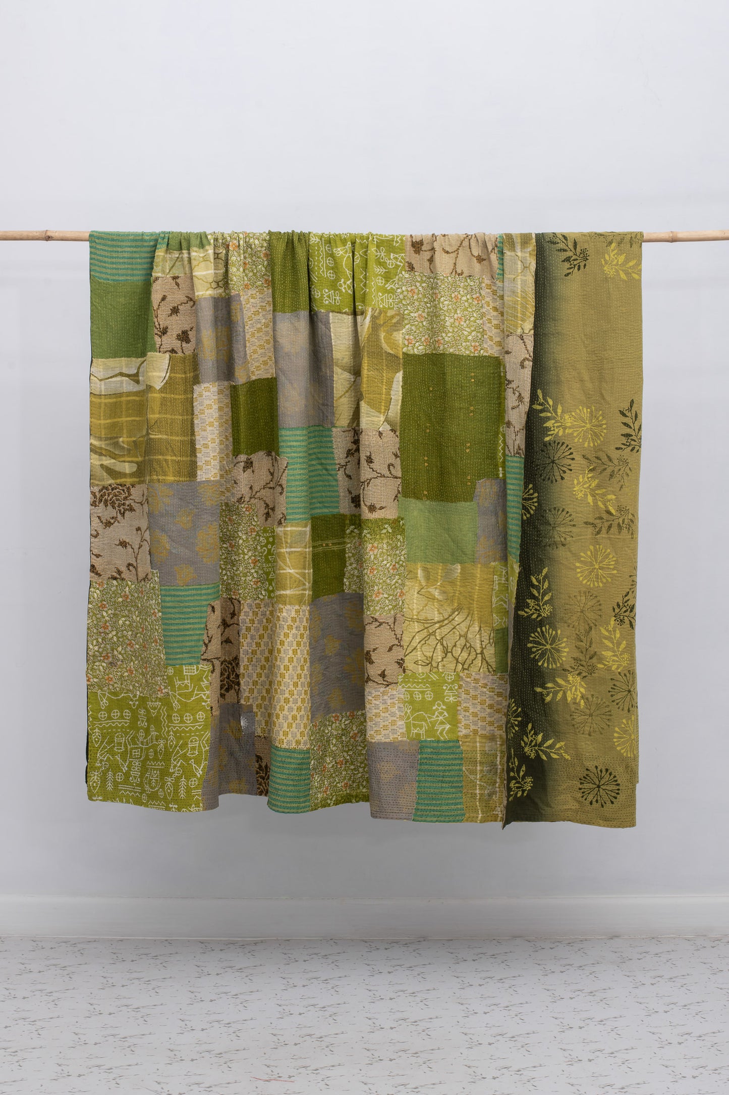 Ombre Patch Vintage Cotton Kantha Table Covers - Green