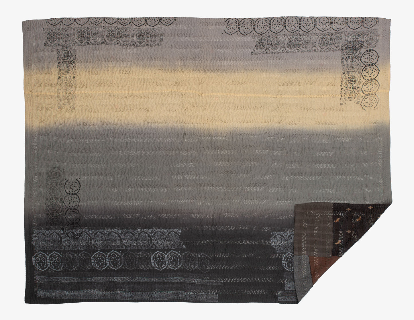 Ombre with Fray Handmade Vintage Kantha Throw - Yellow Stone