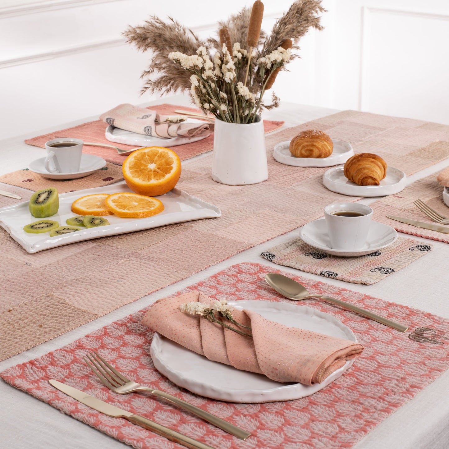 Mosaic Fray Handmade vintage Kantha Table Runner - Shallot