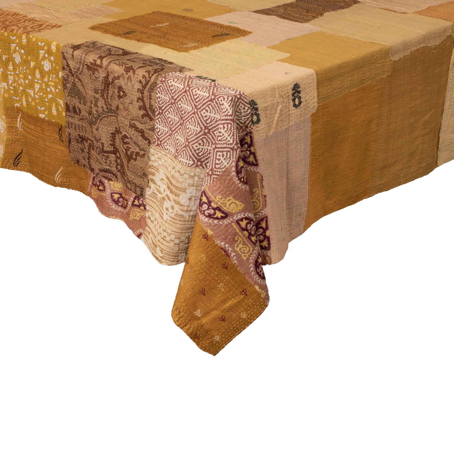 Printed Fray Vintage Cotton Kantha Table Covers - Golden